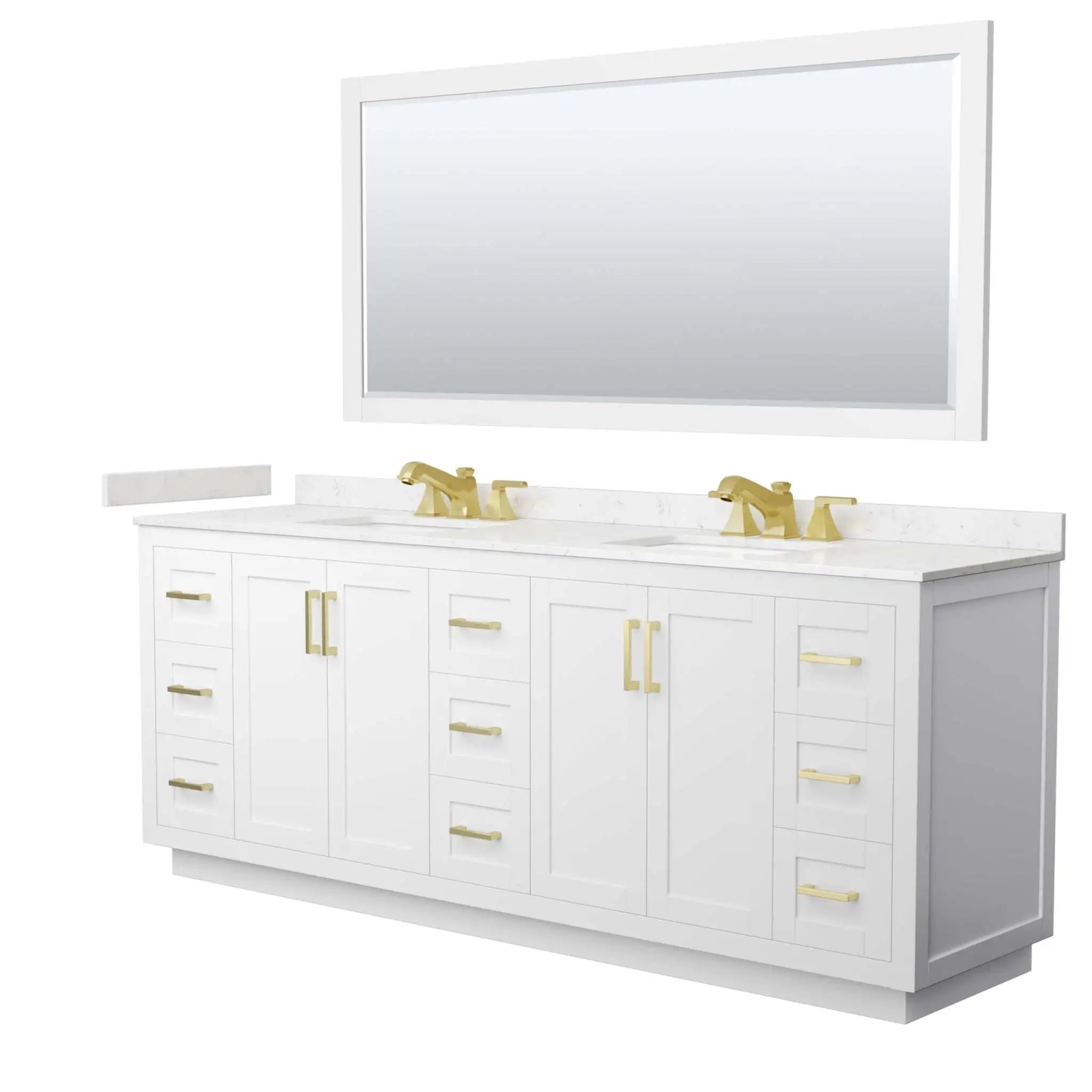 84" Miranda Double Bathroom Vanity in White with Brushed Gold Trim & 70" Mirror by Wyndham