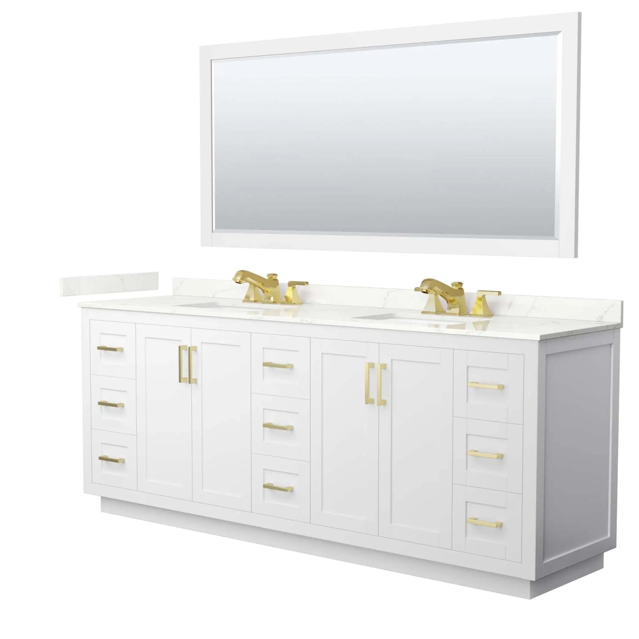 84" Miranda Double Bathroom Vanity in White with Brushed Gold Trim & 70" Mirror by Wyndham