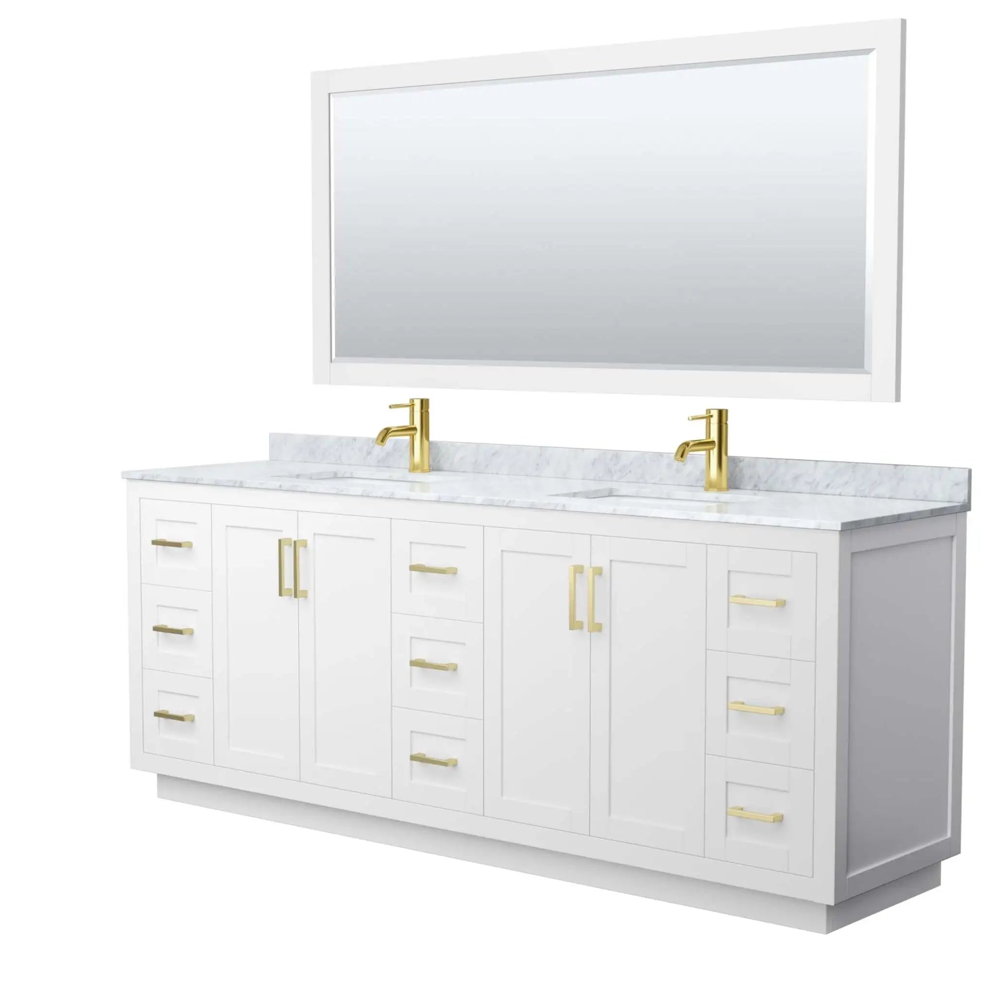 84" Miranda Double Bathroom Vanity in White with Brushed Gold Trim & 70" Mirror by Wyndham