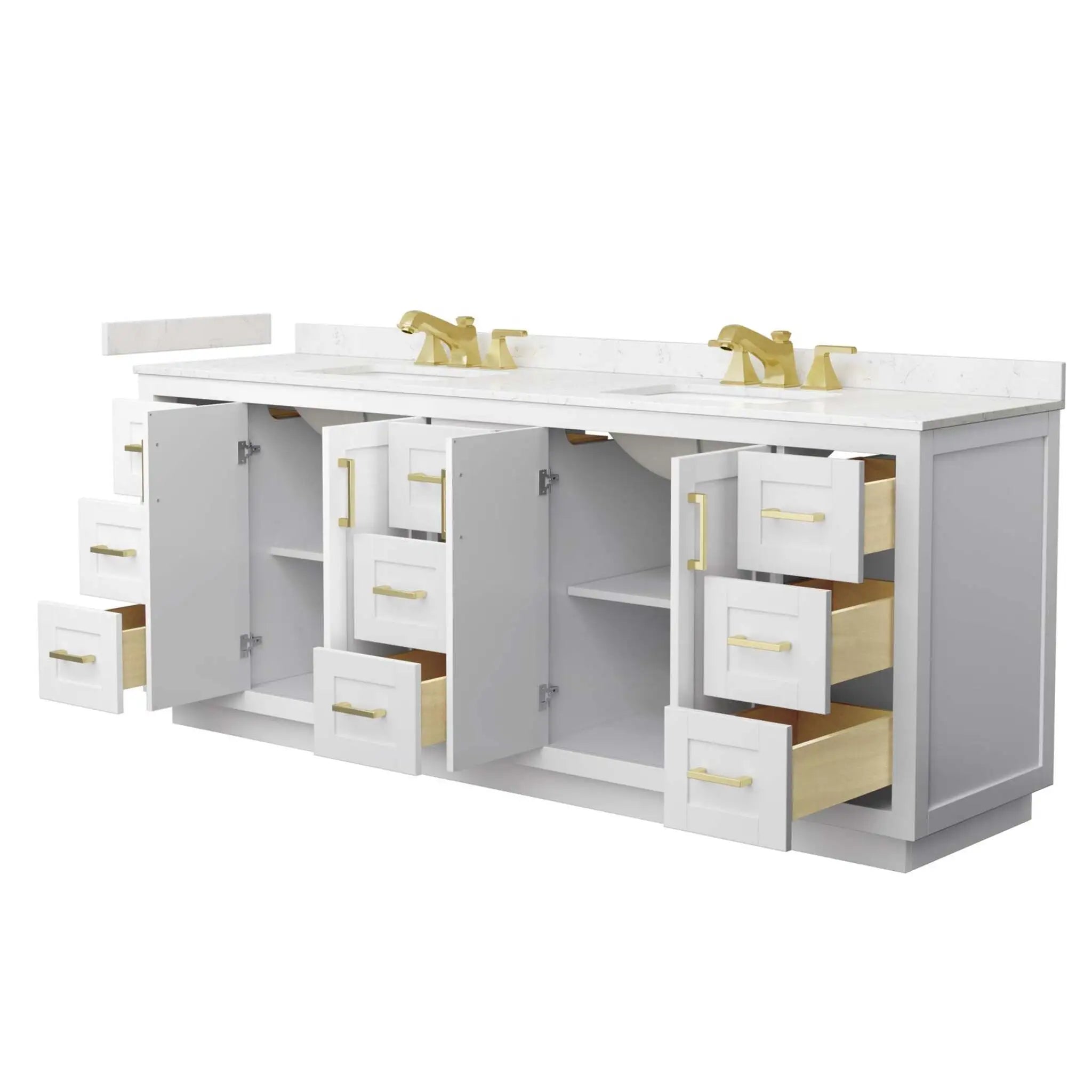 84" Miranda Double Bathroom Vanity in White with Brushed Gold Trim by Wyndham