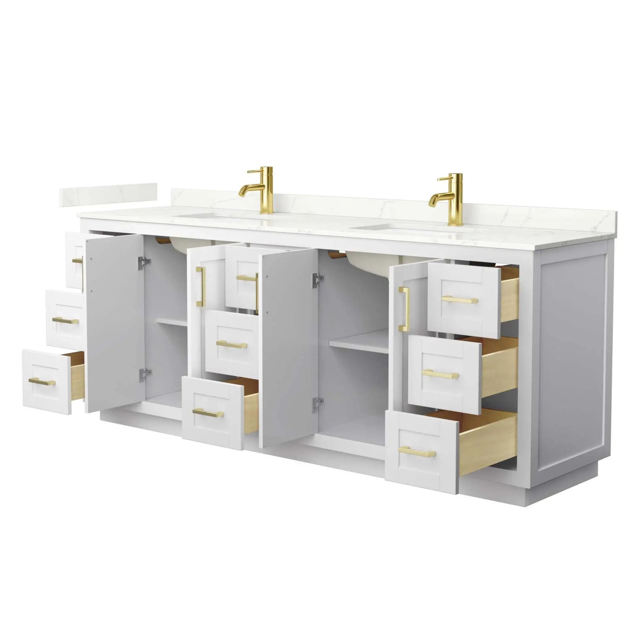 84" Miranda Double Bathroom Vanity in White with Brushed Gold Trim by Wyndham