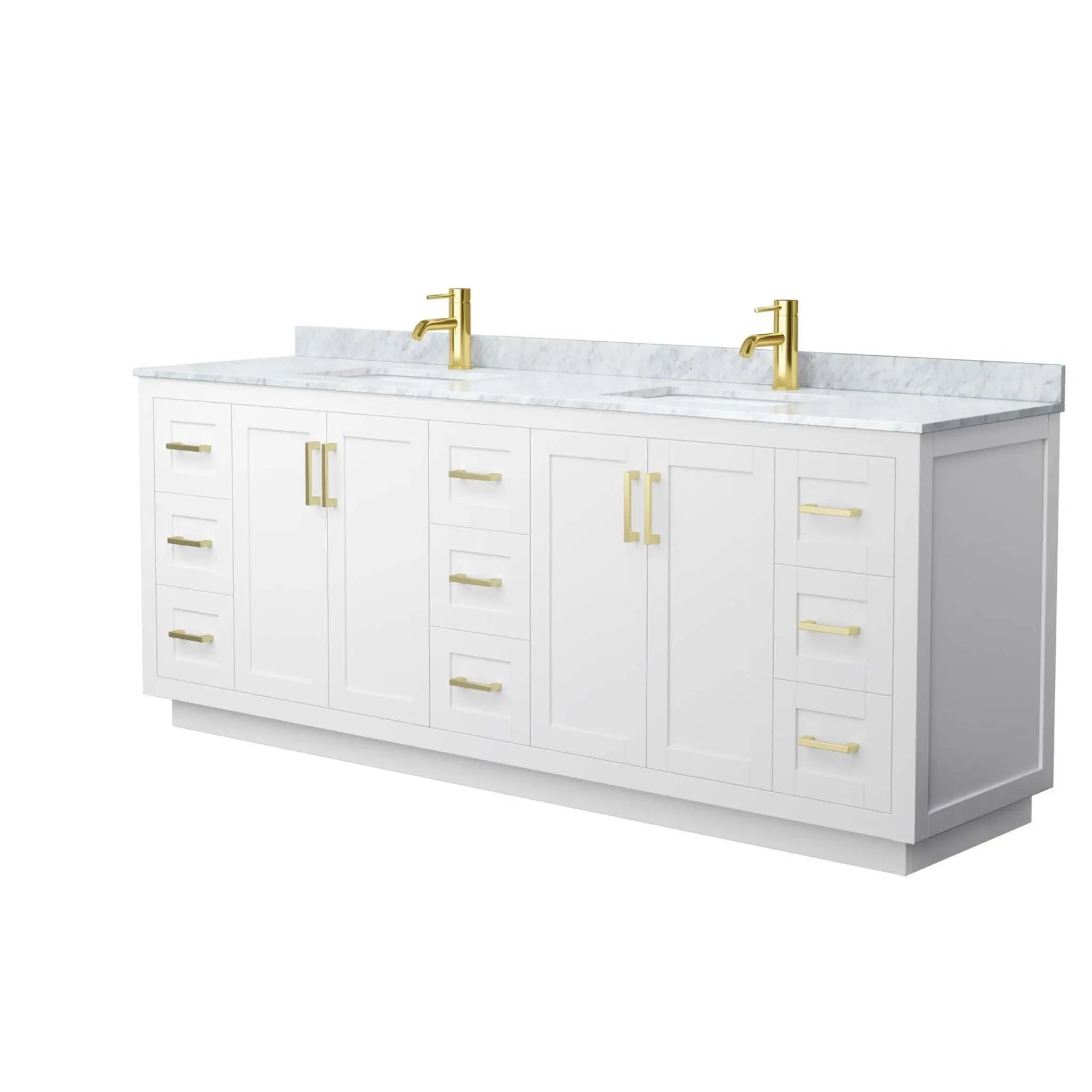 84" Miranda Double Bathroom Vanity in White with Brushed Gold Trim by Wyndham