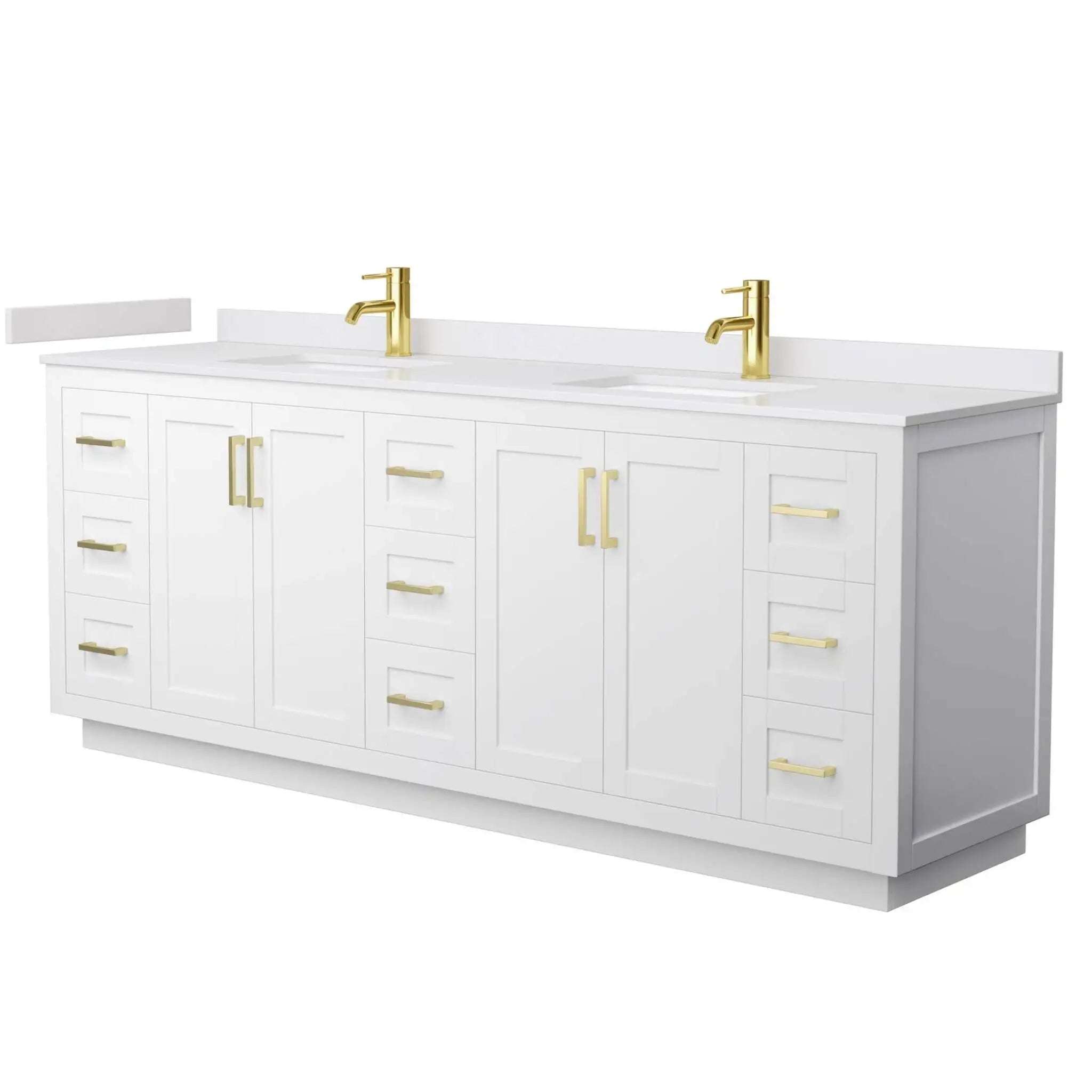 84" Miranda Double Bathroom Vanity in White with Brushed Gold Trim by Wyndham