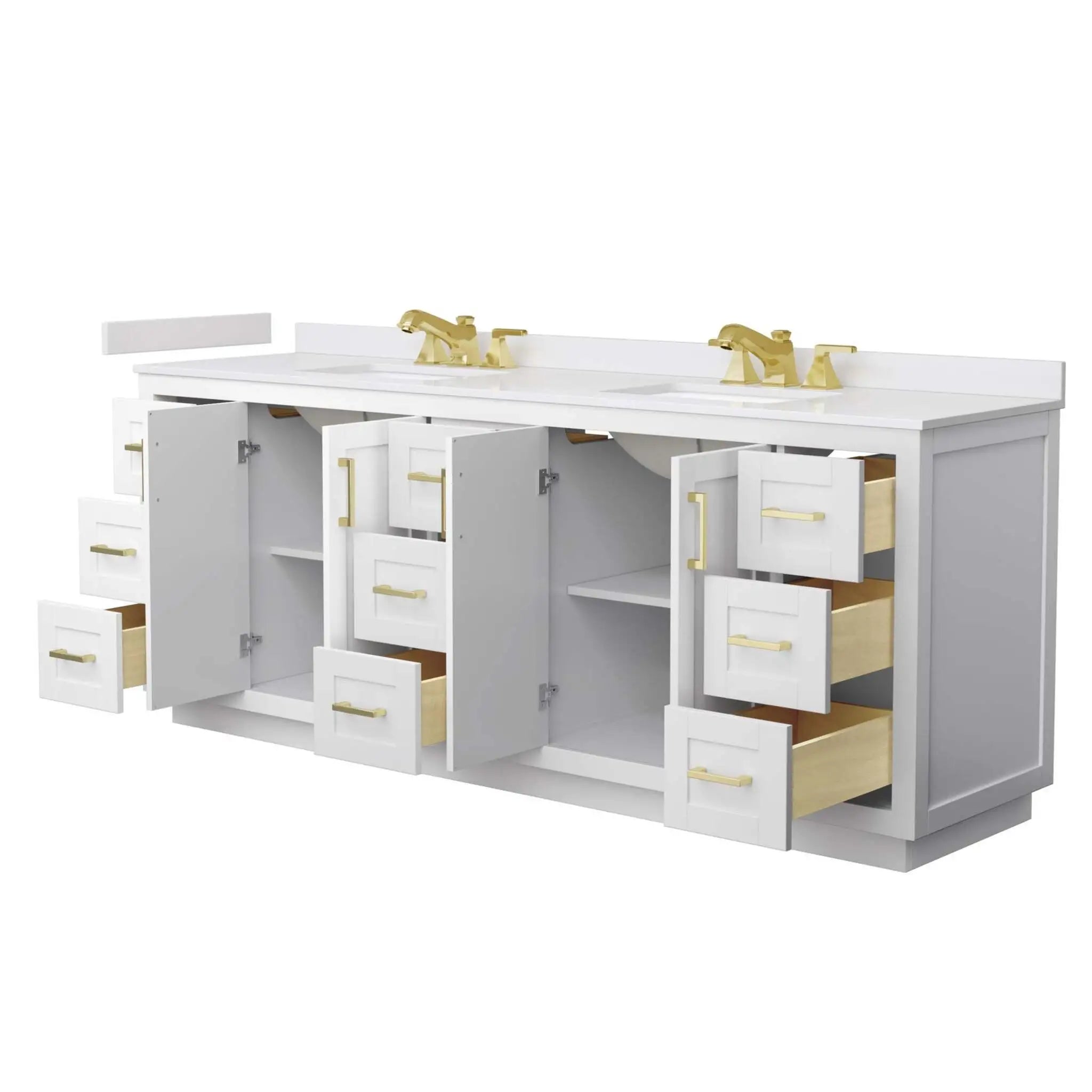 84" Miranda Double Bathroom Vanity in White with Brushed Gold Trim by Wyndham