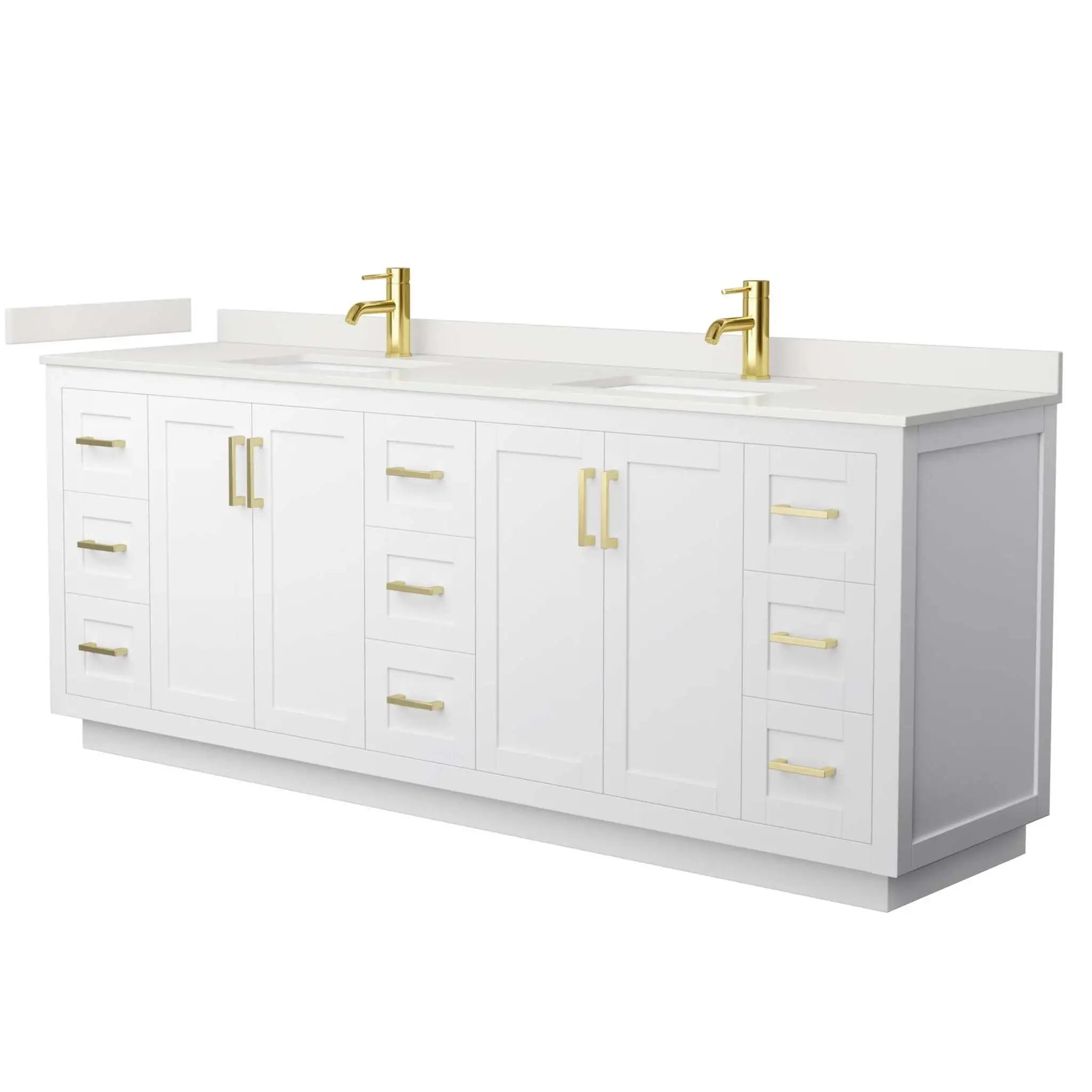 84" Miranda Double Bathroom Vanity in White with Brushed Gold Trim by Wyndham