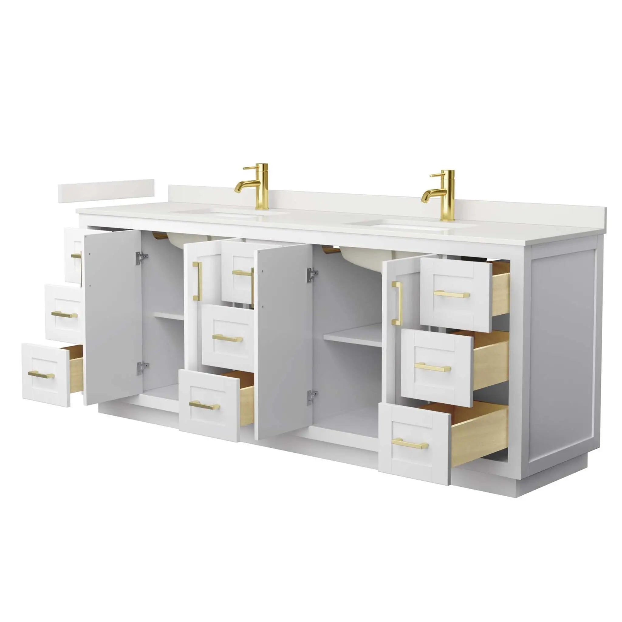 84" Miranda Double Bathroom Vanity in White with Brushed Gold Trim by Wyndham