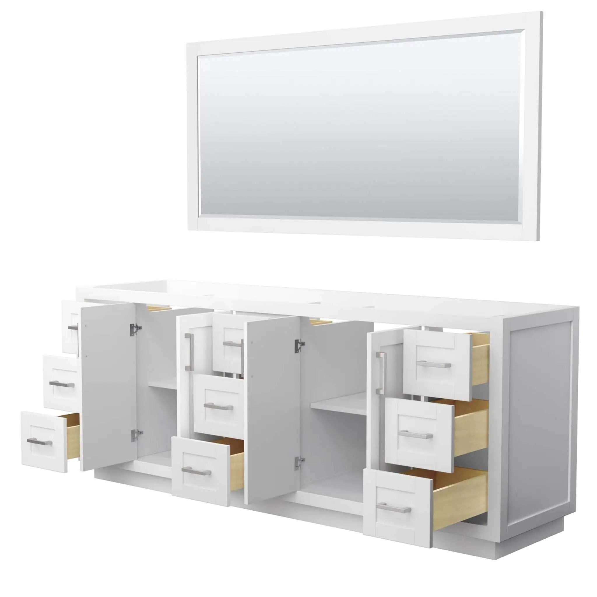 84" Miranda Double Bathroom Vanity in White with Brushed Nickel Trim & 70" Mirror by Wyndham