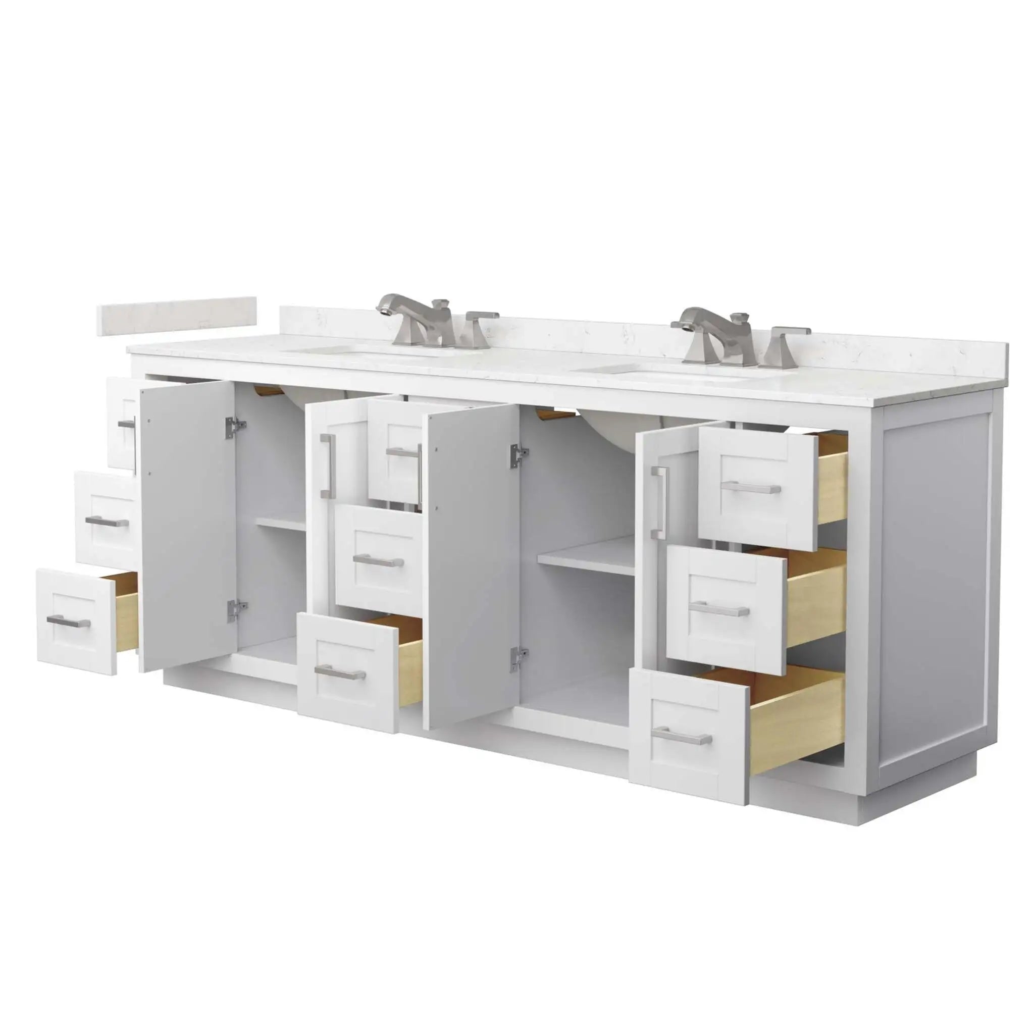 84" Miranda Double Bathroom Vanity in White with Brushed Nickel Trim by Wyndham