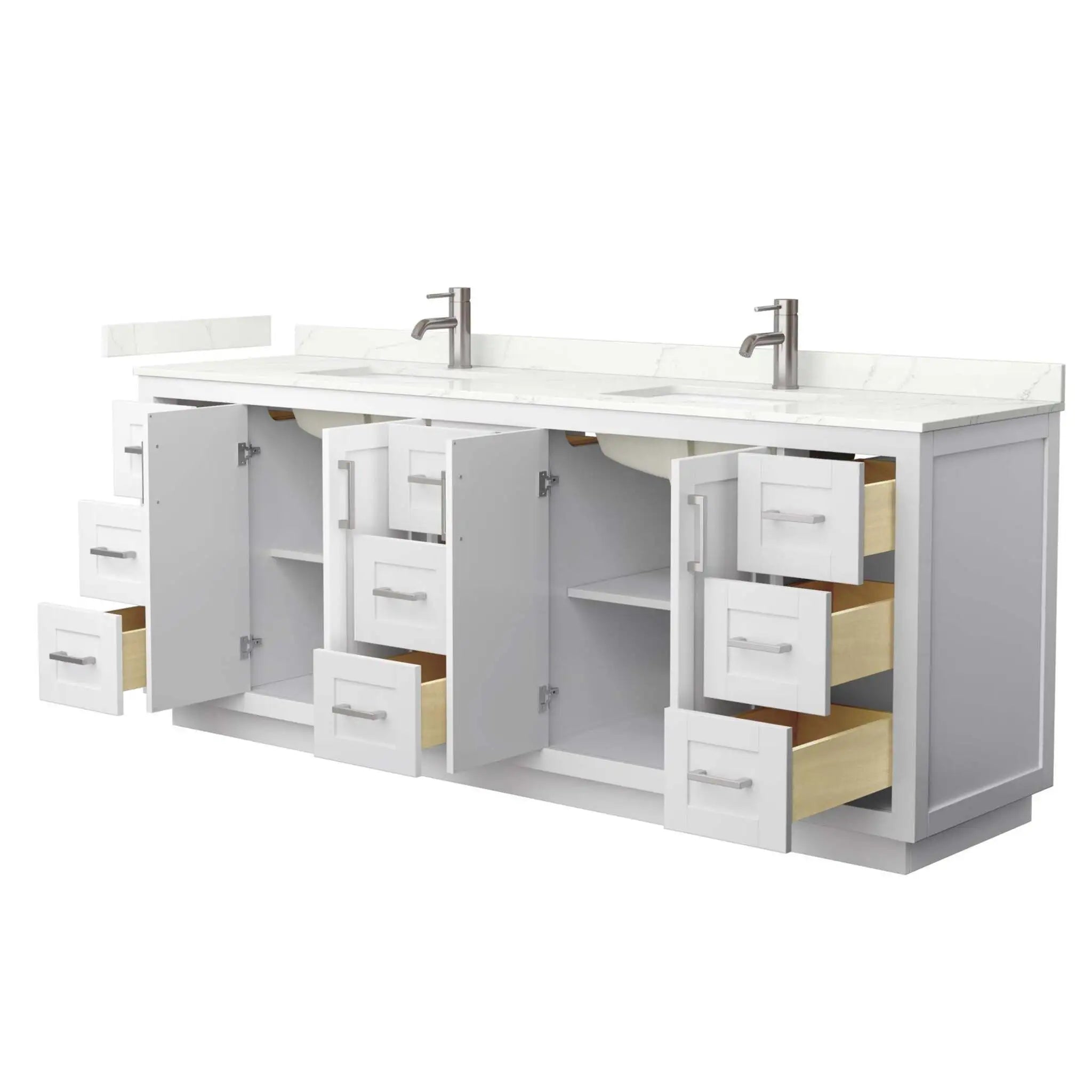 84" Miranda Double Bathroom Vanity in White with Brushed Nickel Trim by Wyndham