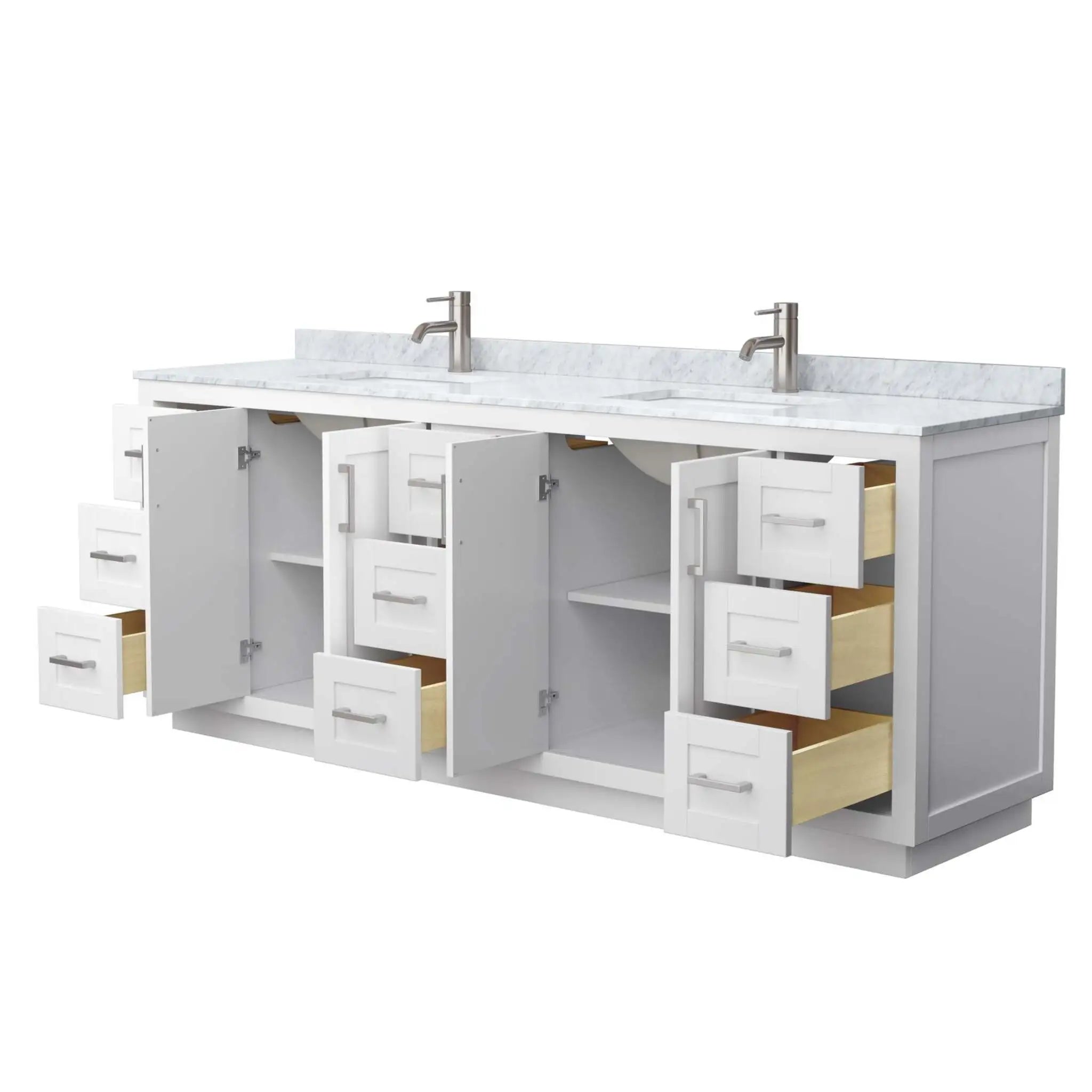 84" Miranda Double Bathroom Vanity in White with Brushed Nickel Trim by Wyndham