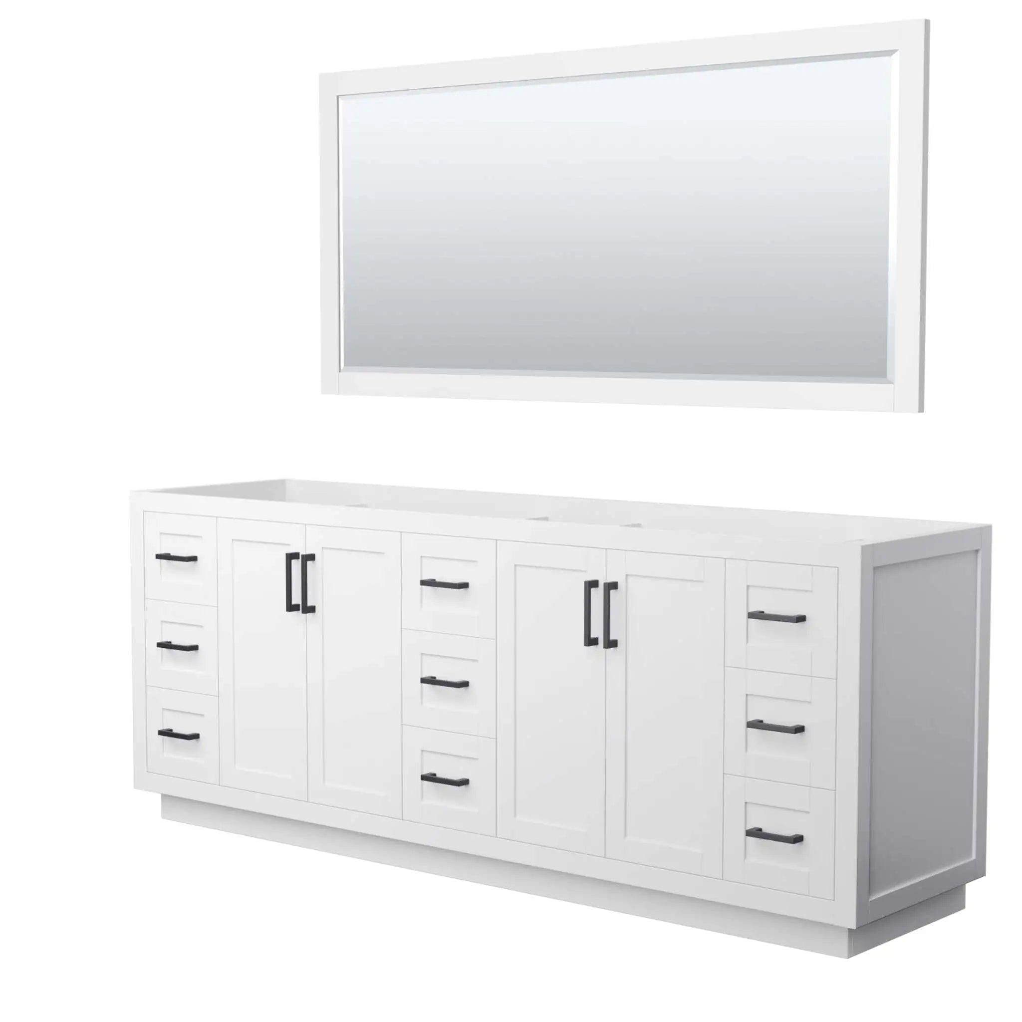 84" Miranda Double Bathroom Vanity in White with Matte Black Trim & 70" Mirror by Wyndham