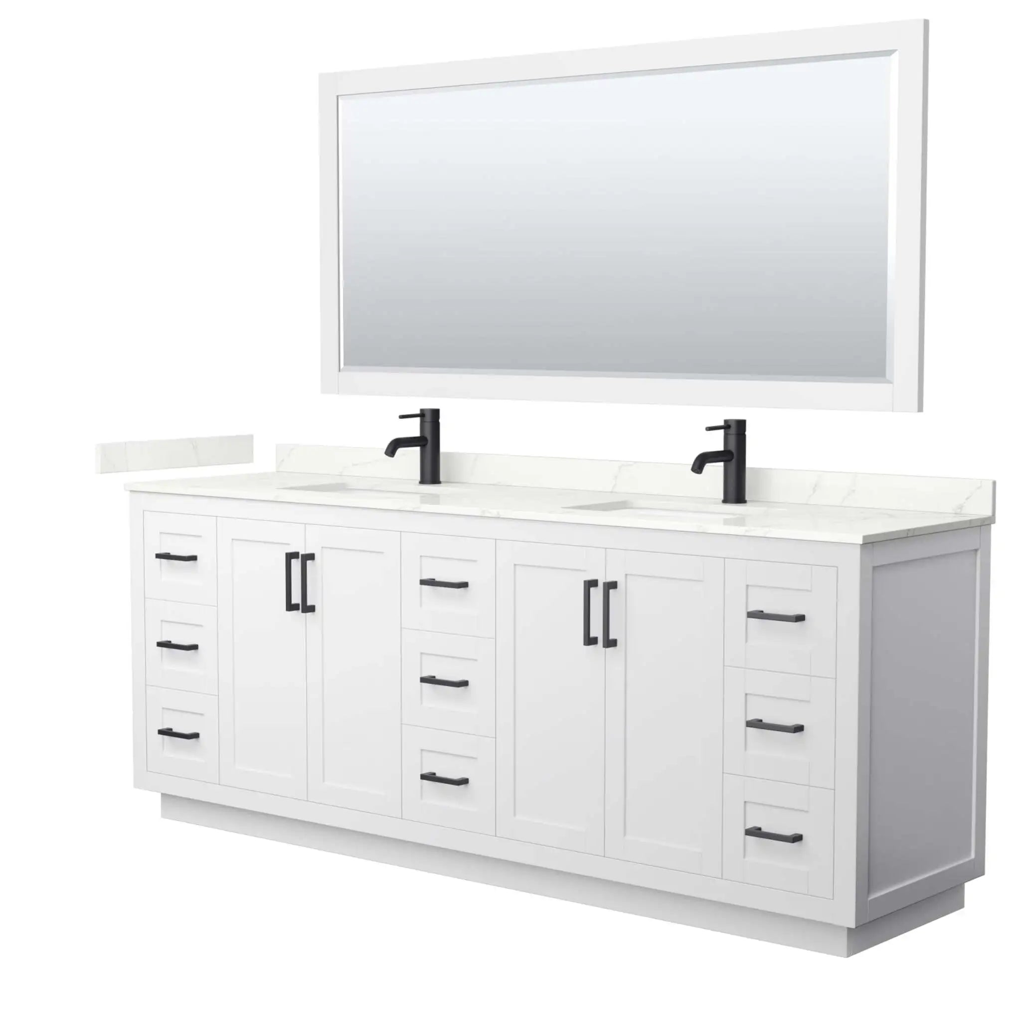84" Miranda Double Bathroom Vanity in White with Matte Black Trim & 70" Mirror by Wyndham
