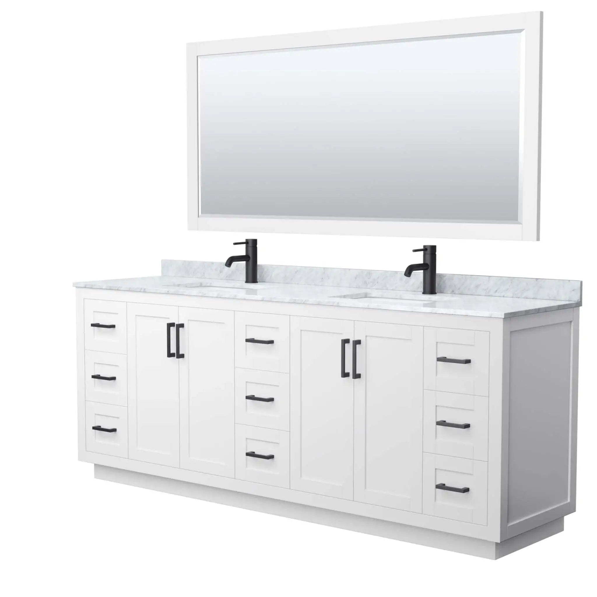 84" Miranda Double Bathroom Vanity in White with Matte Black Trim & 70" Mirror by Wyndham