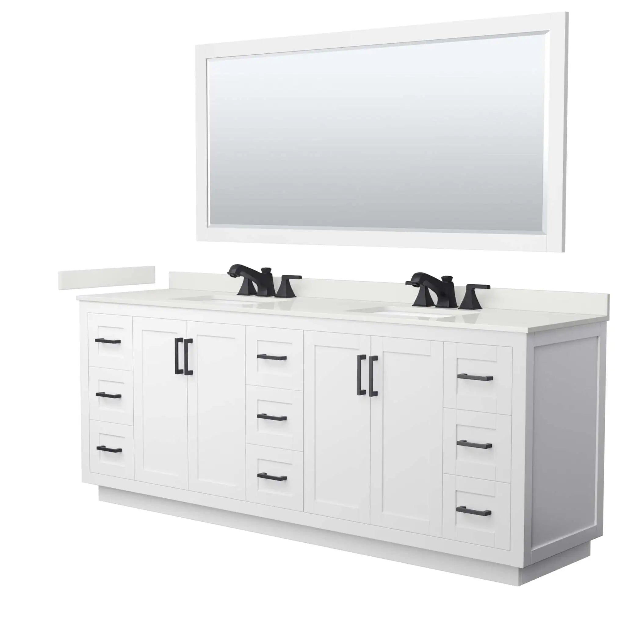 84" Miranda Double Bathroom Vanity in White with Matte Black Trim & 70" Mirror by Wyndham