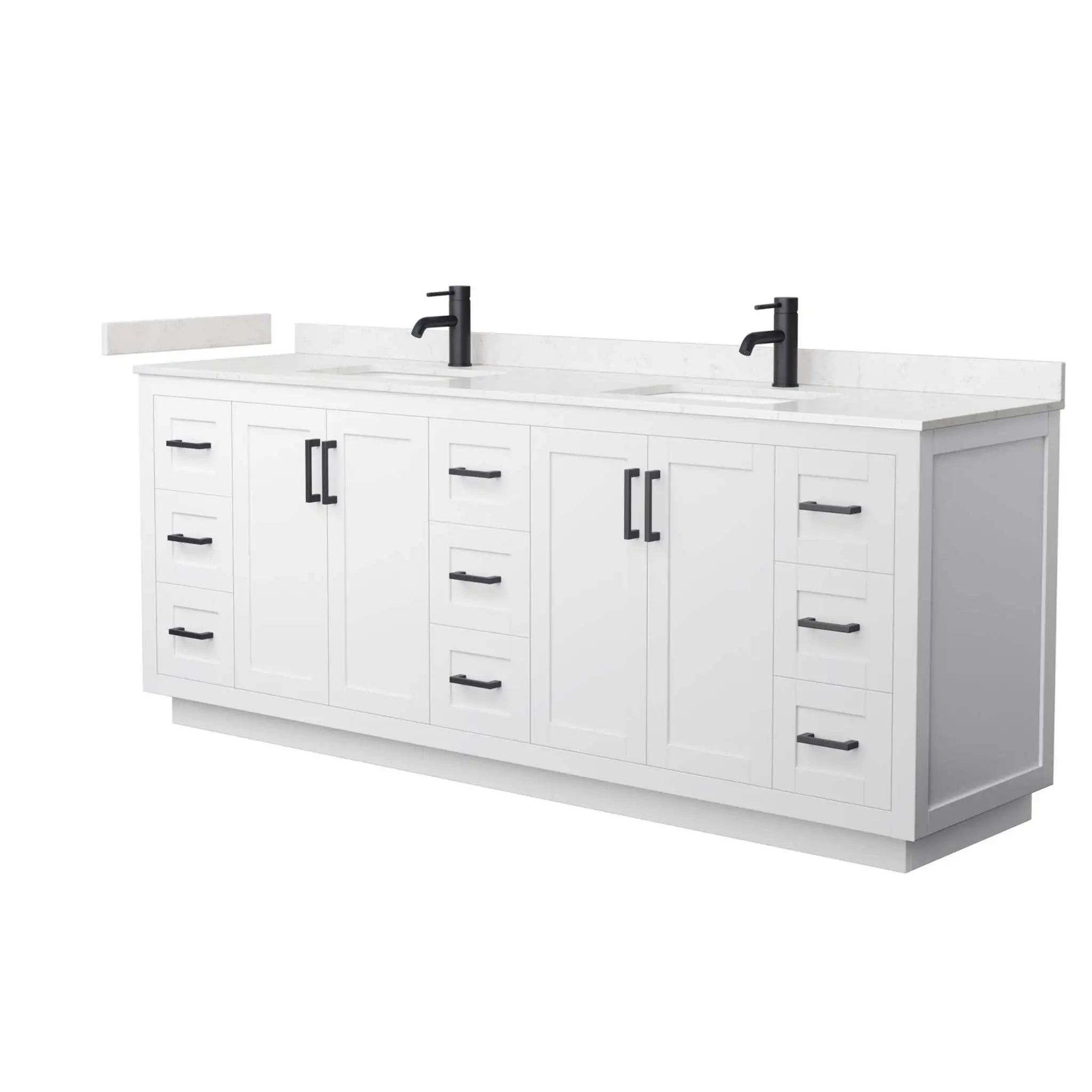 84" Miranda Double Bathroom Vanity in White with Matte Black Trim by Wyndham