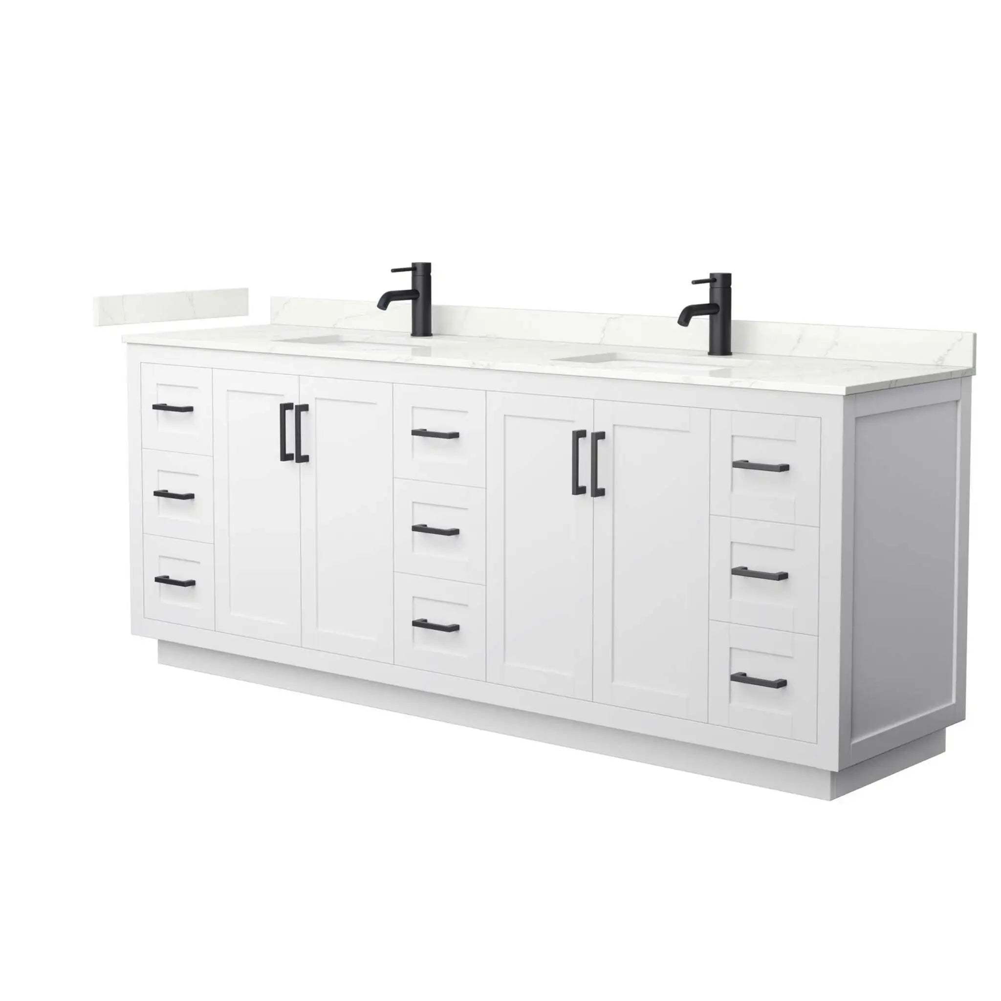 84" Miranda Double Bathroom Vanity in White with Matte Black Trim by Wyndham
