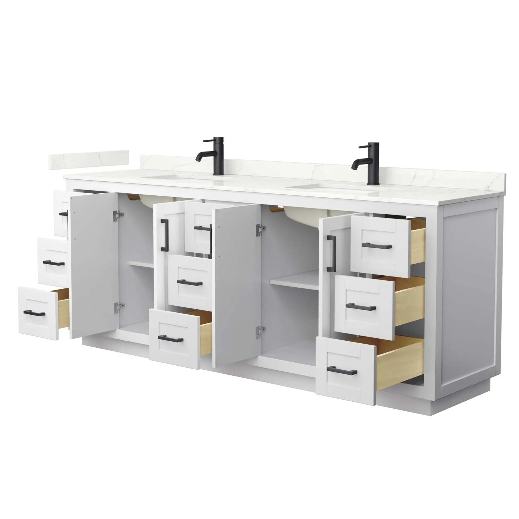 84" Miranda Double Bathroom Vanity in White with Matte Black Trim by Wyndham