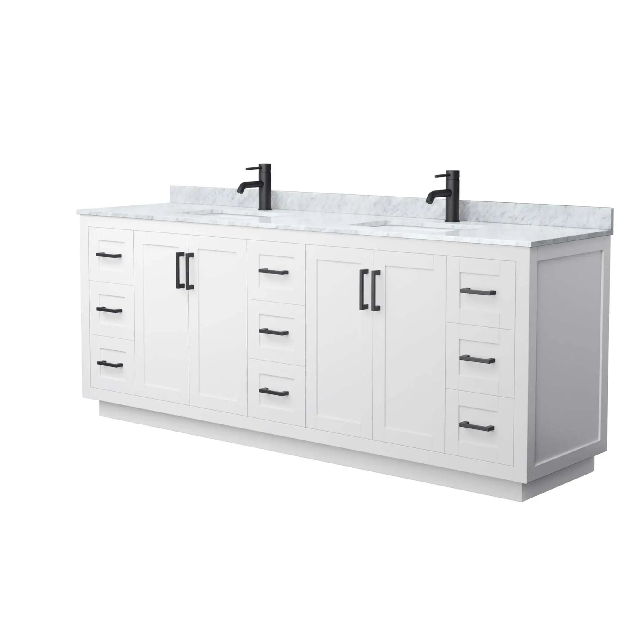 84" Miranda Double Bathroom Vanity in White with Matte Black Trim by Wyndham
