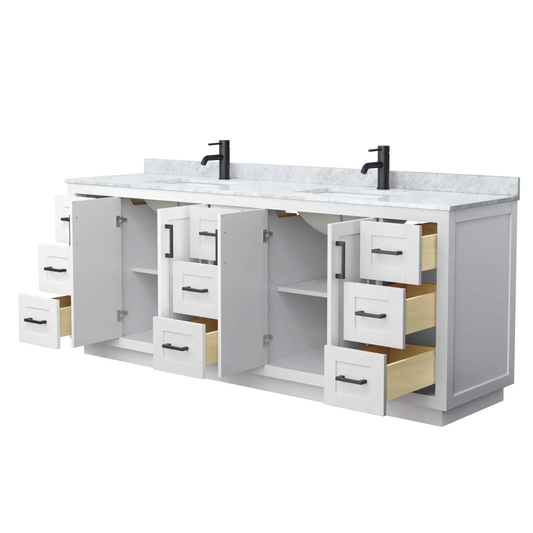 84" Miranda Double Bathroom Vanity in White with Matte Black Trim by Wyndham