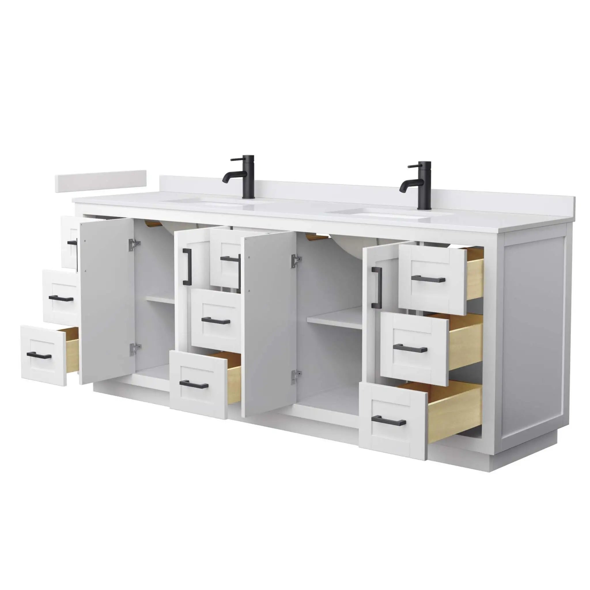 84" Miranda Double Bathroom Vanity in White with Matte Black Trim by Wyndham