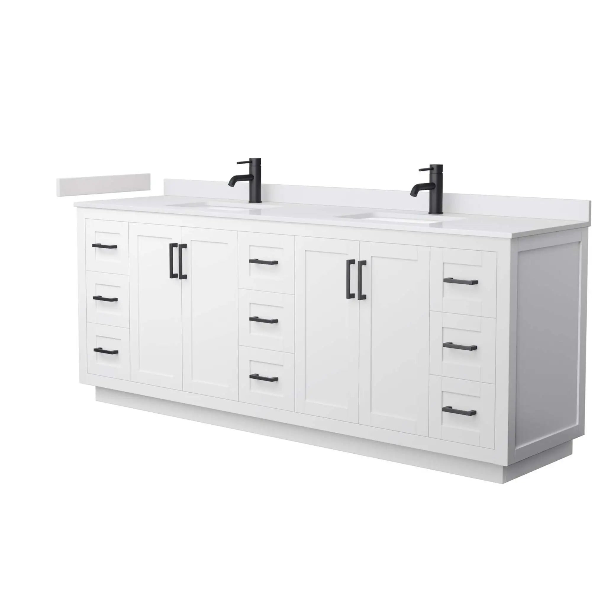 84" Miranda Double Bathroom Vanity in White with Matte Black Trim by Wyndham