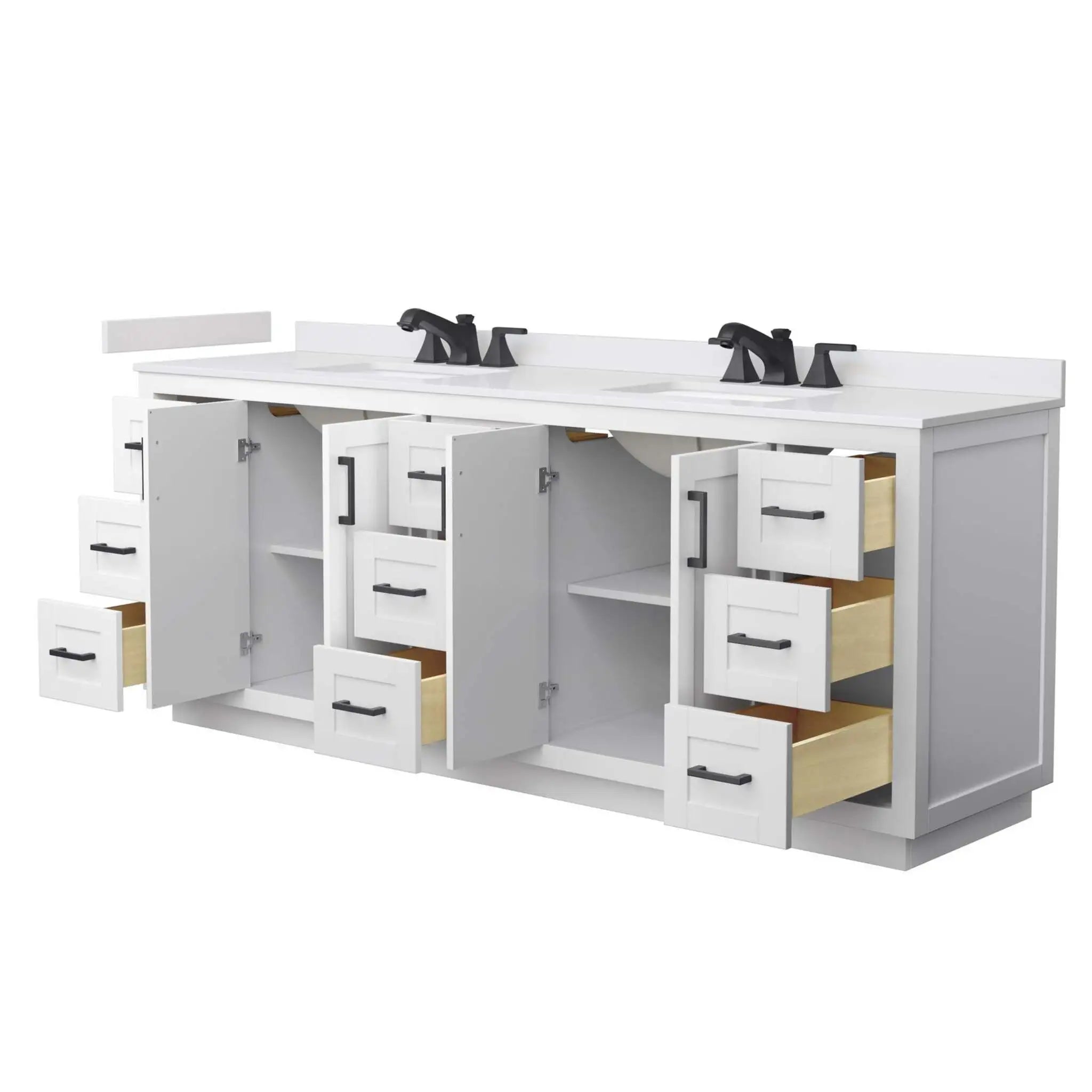 84" Miranda Double Bathroom Vanity in White with Matte Black Trim by Wyndham