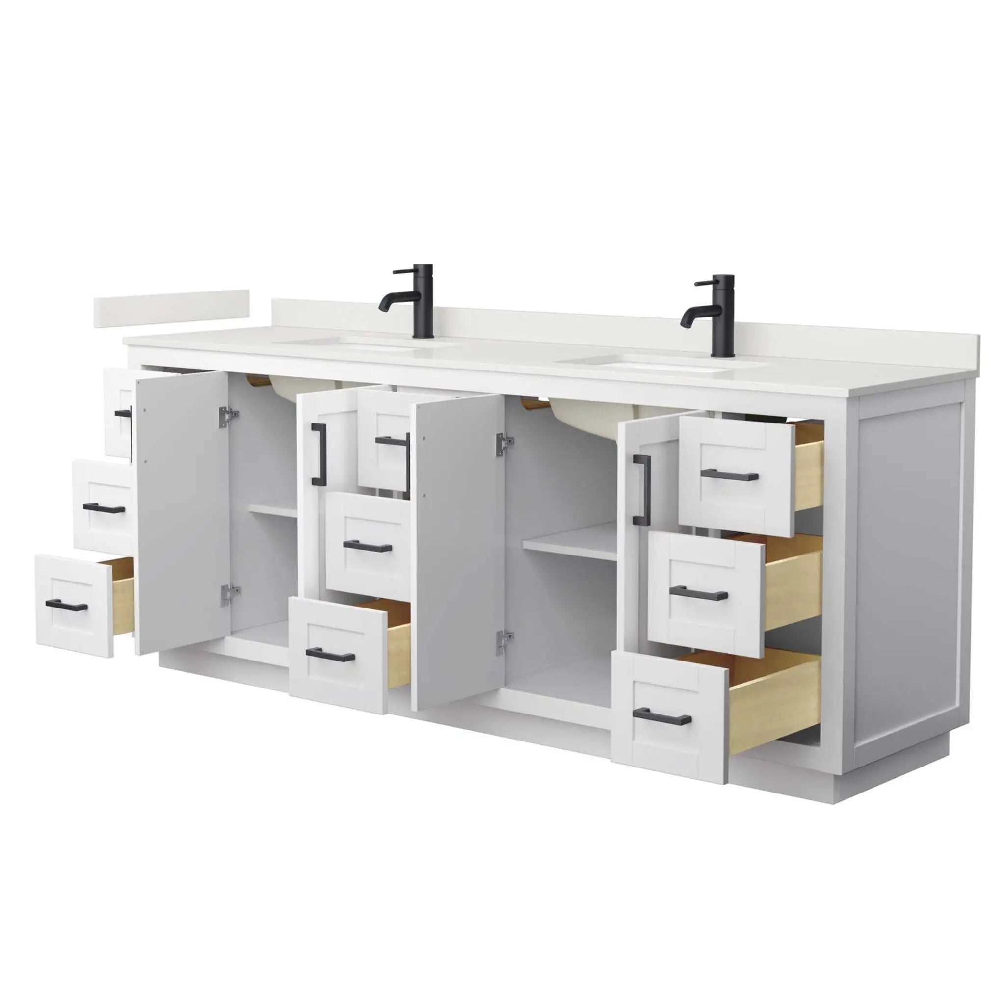 84" Miranda Double Bathroom Vanity in White with Matte Black Trim by Wyndham