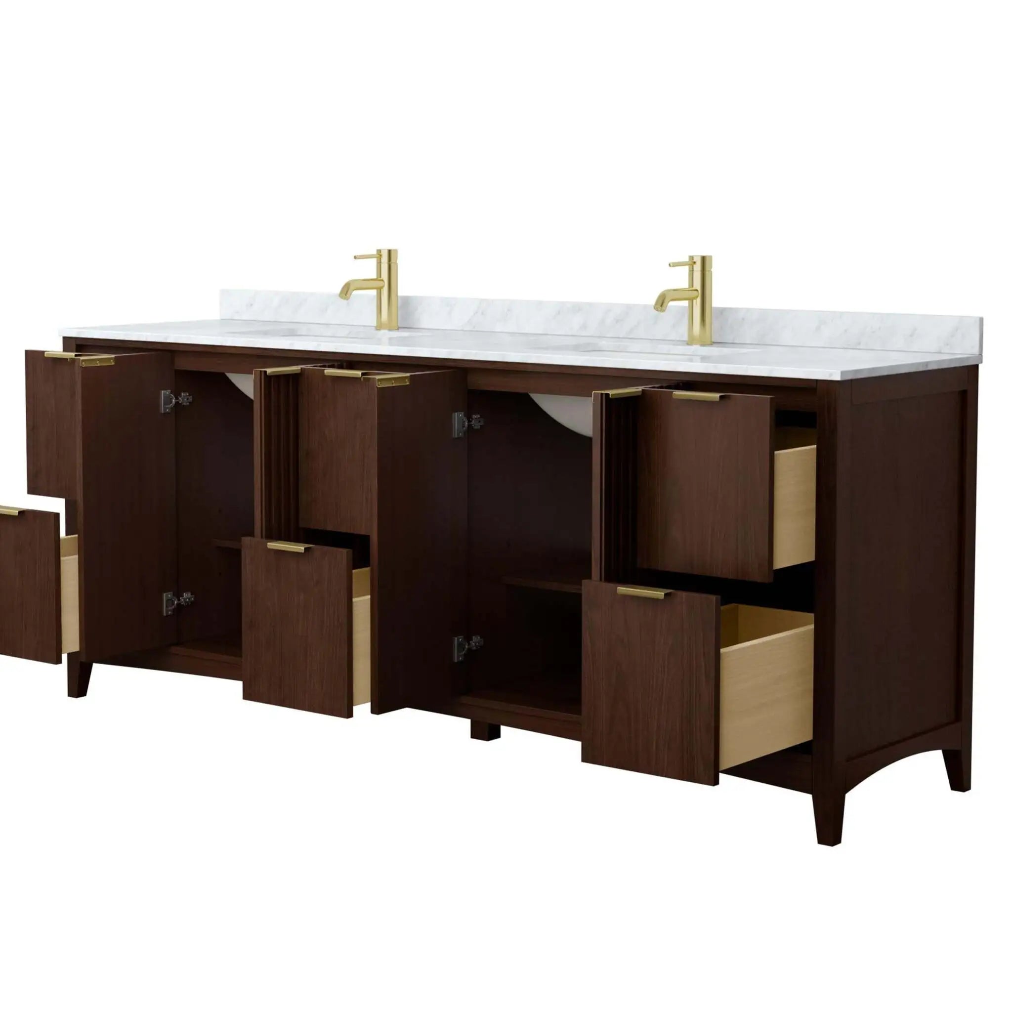 84" Palmilla Double Bathroom Vanity in Dark Walnut with Brushed Gold Trim by Wyndham
