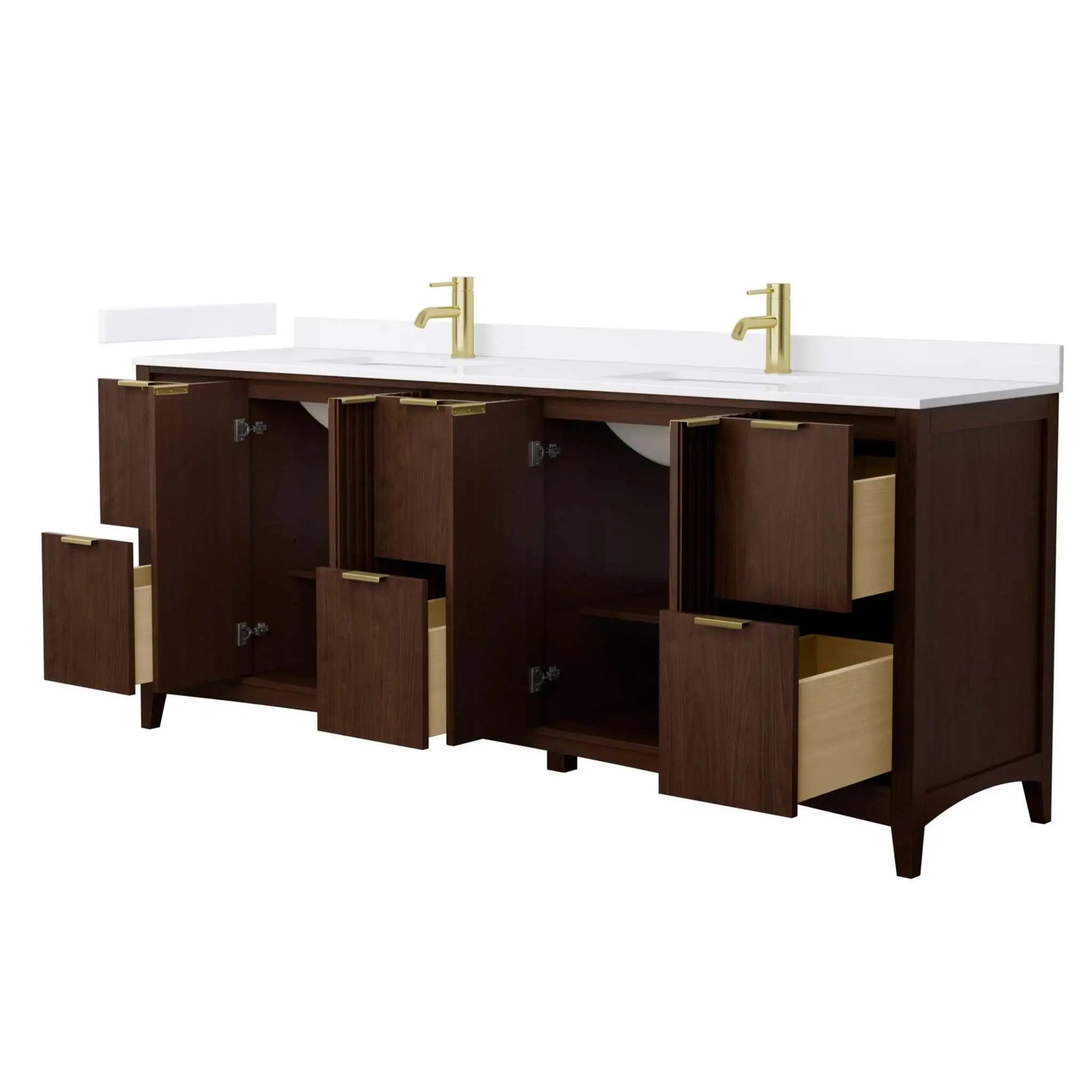 84" Palmilla Double Bathroom Vanity in Dark Walnut with Brushed Gold Trim by Wyndham