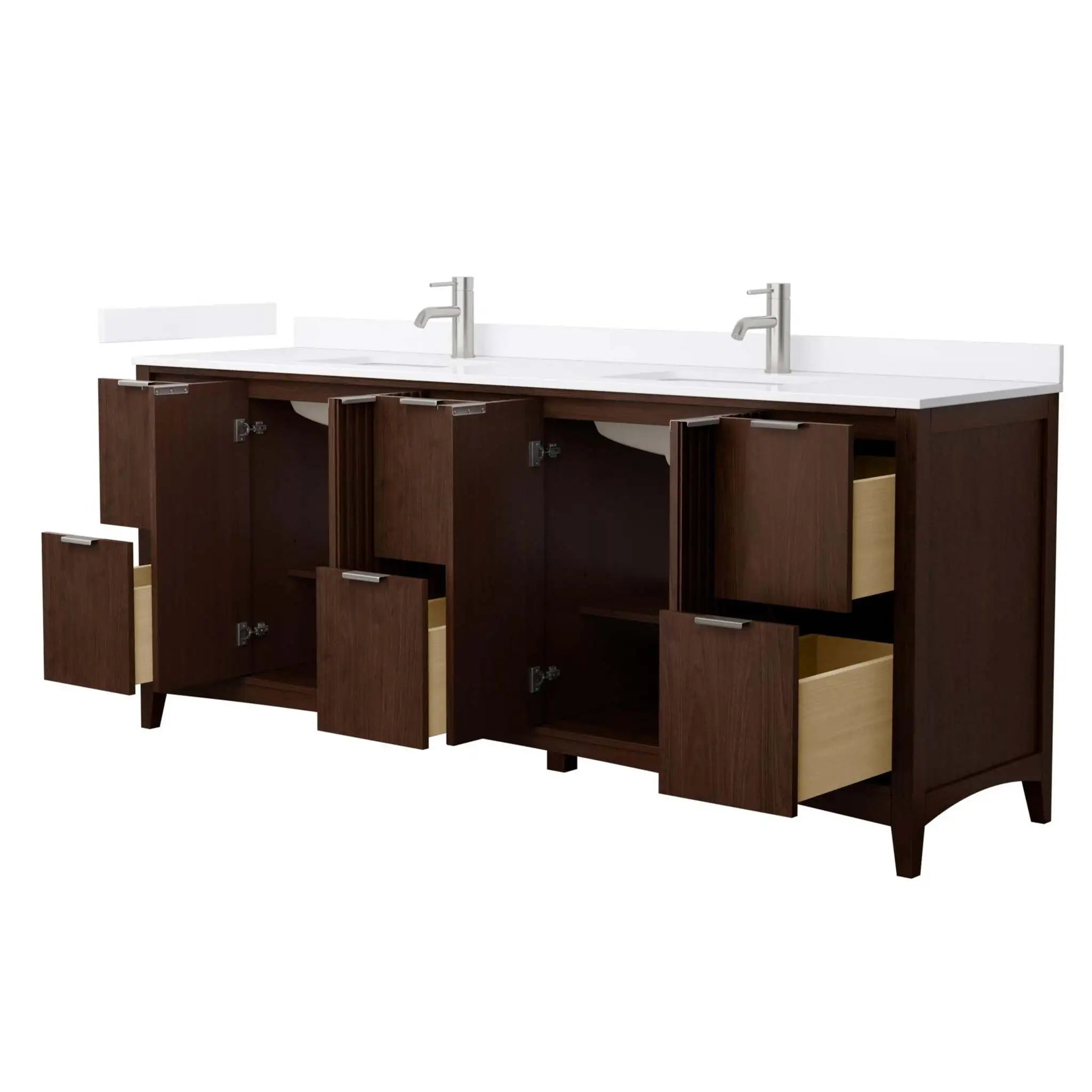 84" Palmilla Double Bathroom Vanity in Dark Walnut with Brushed Nickel Trim by Wyndham