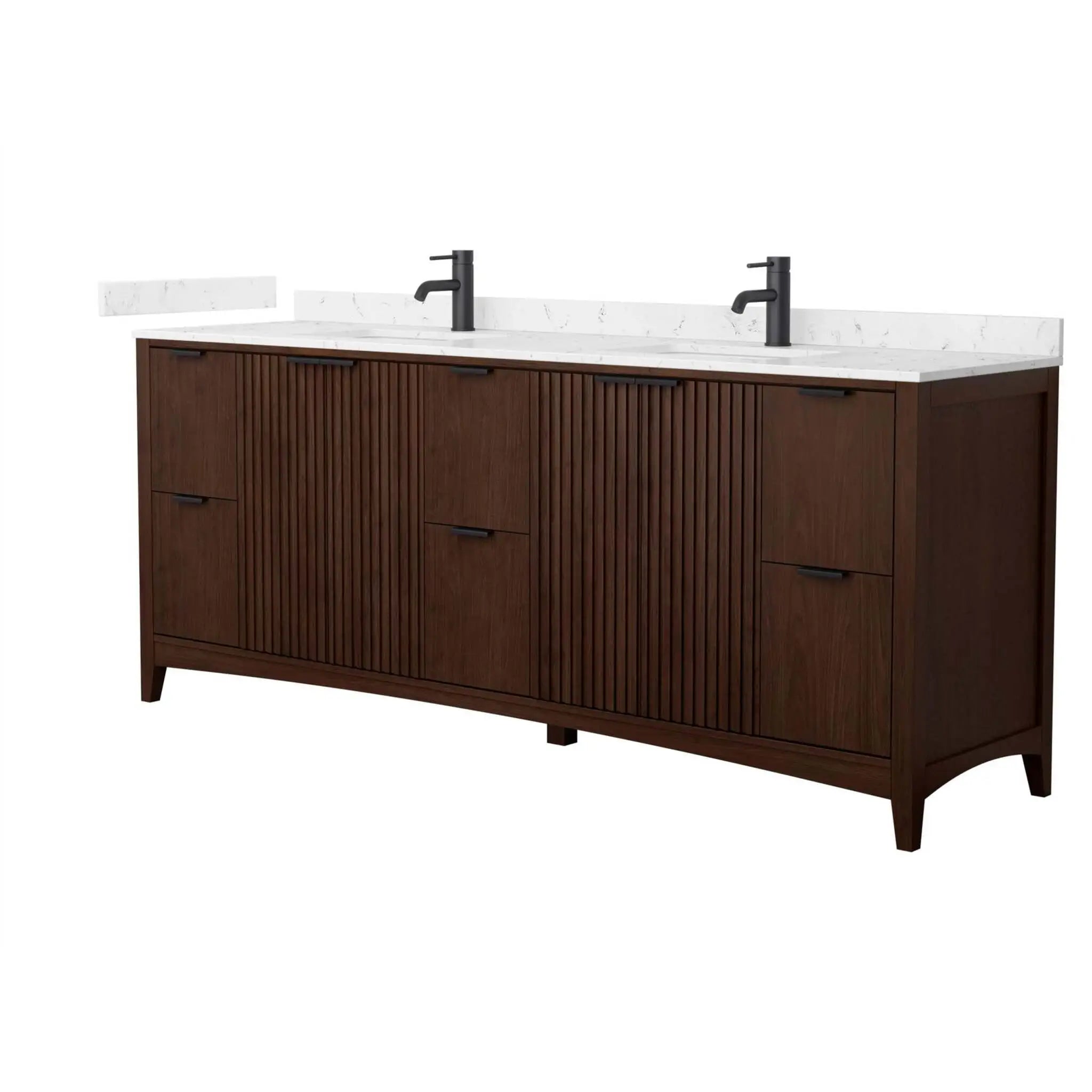 84" Palmilla Double Bathroom Vanity in Dark Walnut with Matte Black Trim by Wyndham