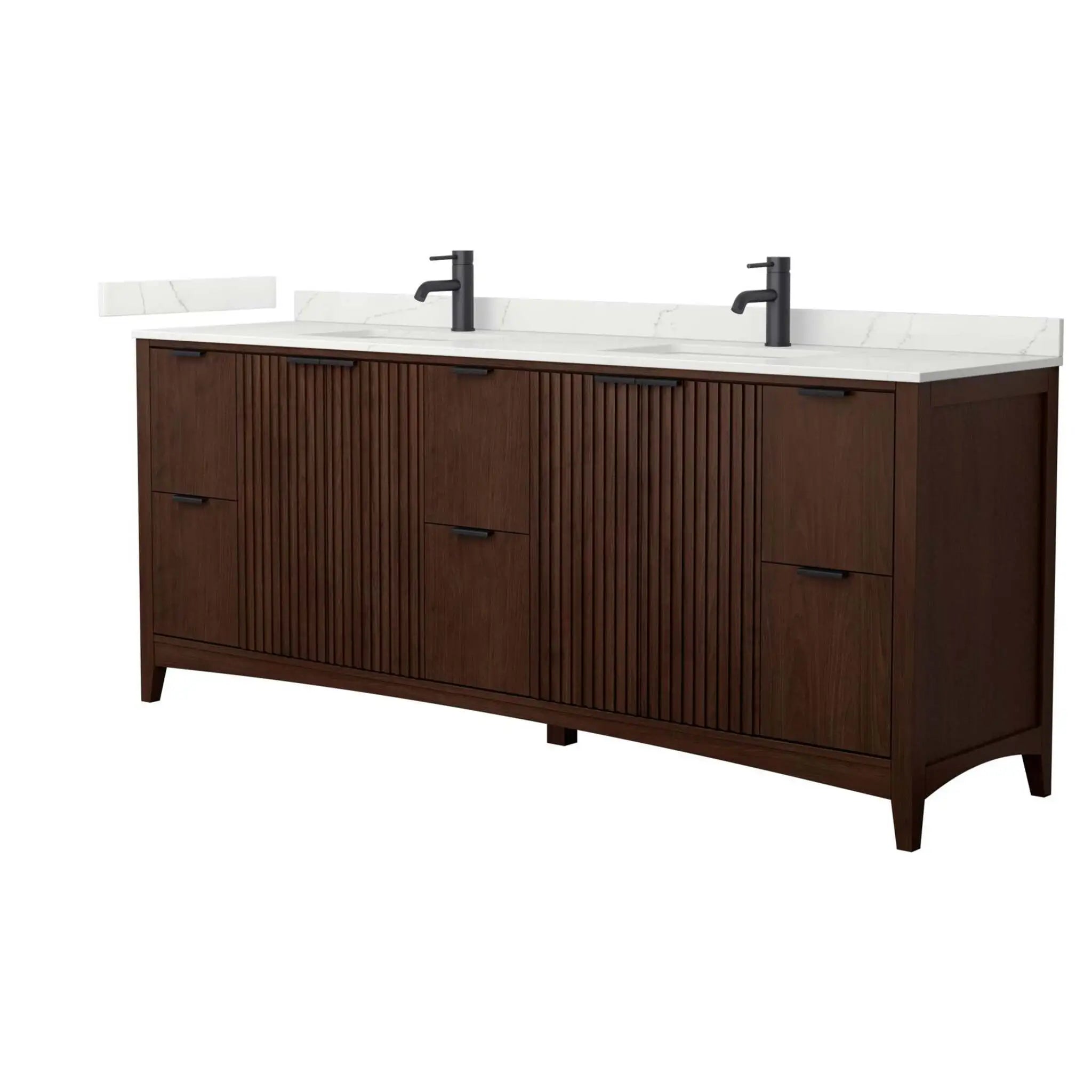 84" Palmilla Double Bathroom Vanity in Dark Walnut with Matte Black Trim by Wyndham