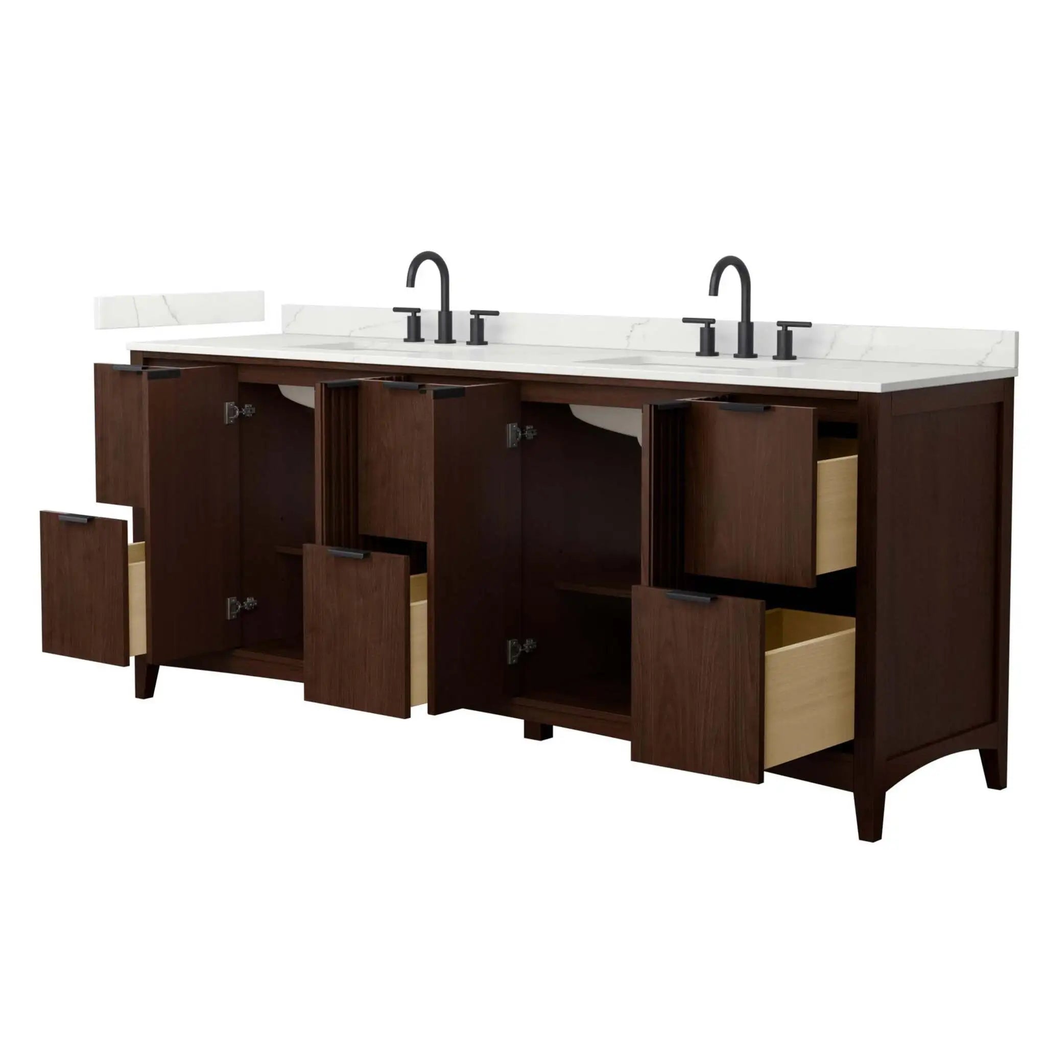 84" Palmilla Double Bathroom Vanity in Dark Walnut with Matte Black Trim by Wyndham