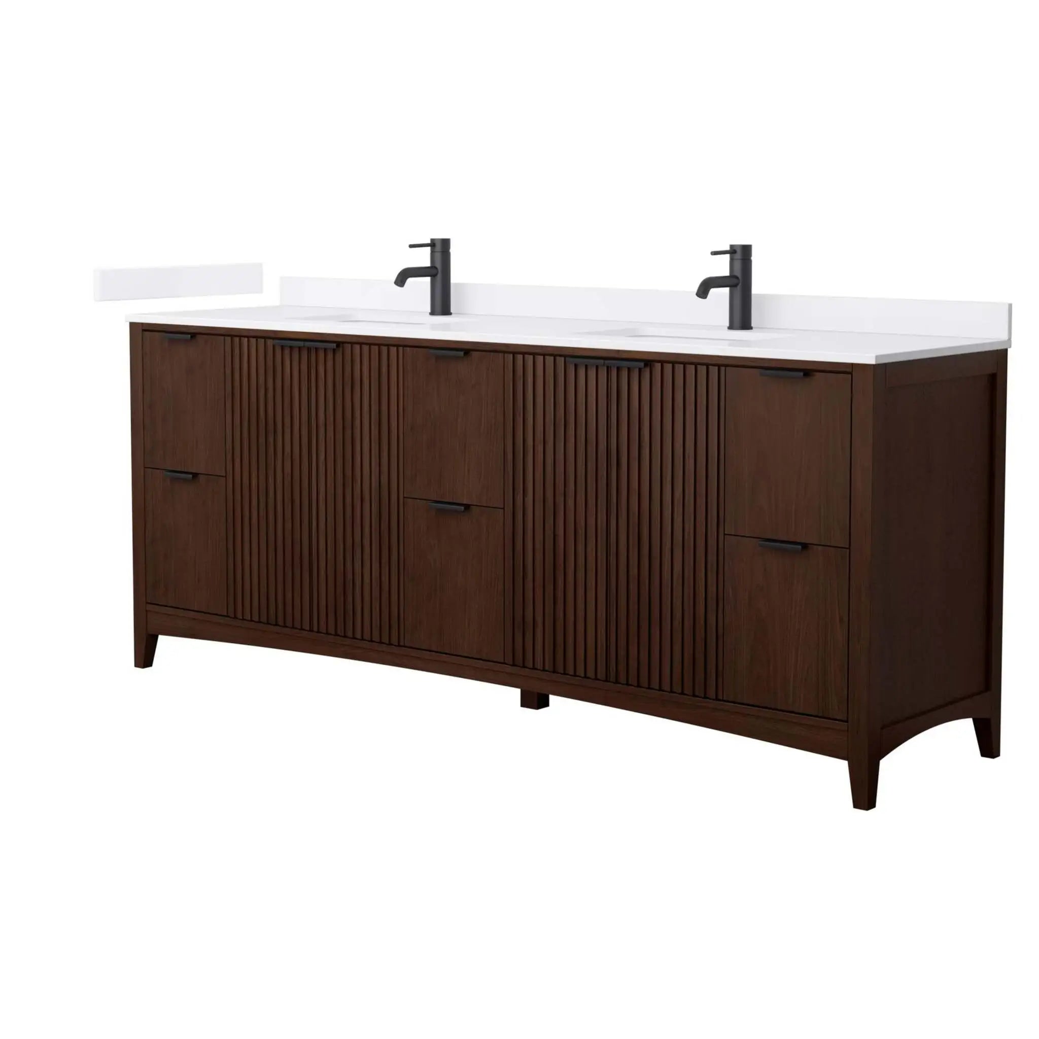 84" Palmilla Double Bathroom Vanity in Dark Walnut with Matte Black Trim by Wyndham