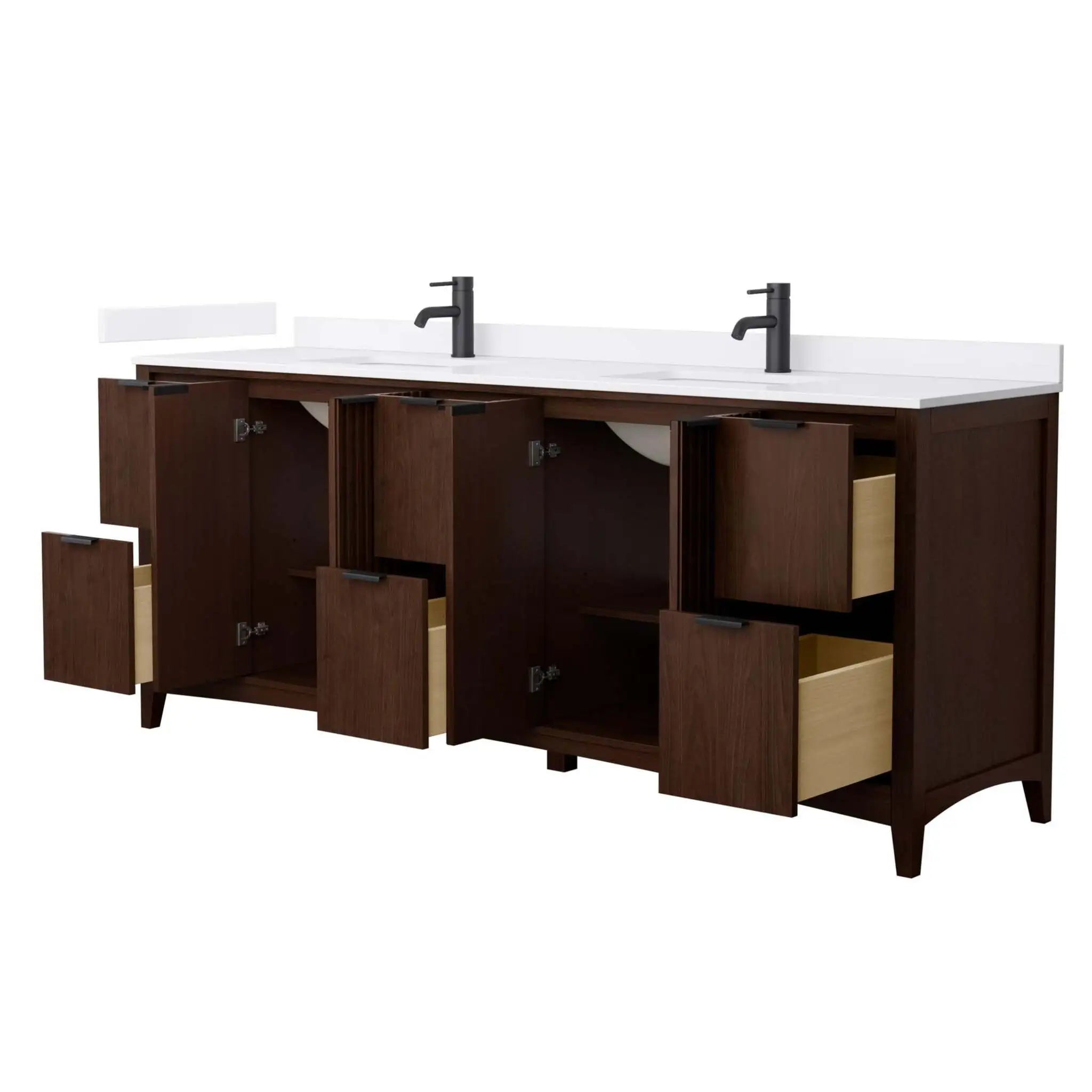 84" Palmilla Double Bathroom Vanity in Dark Walnut with Matte Black Trim by Wyndham