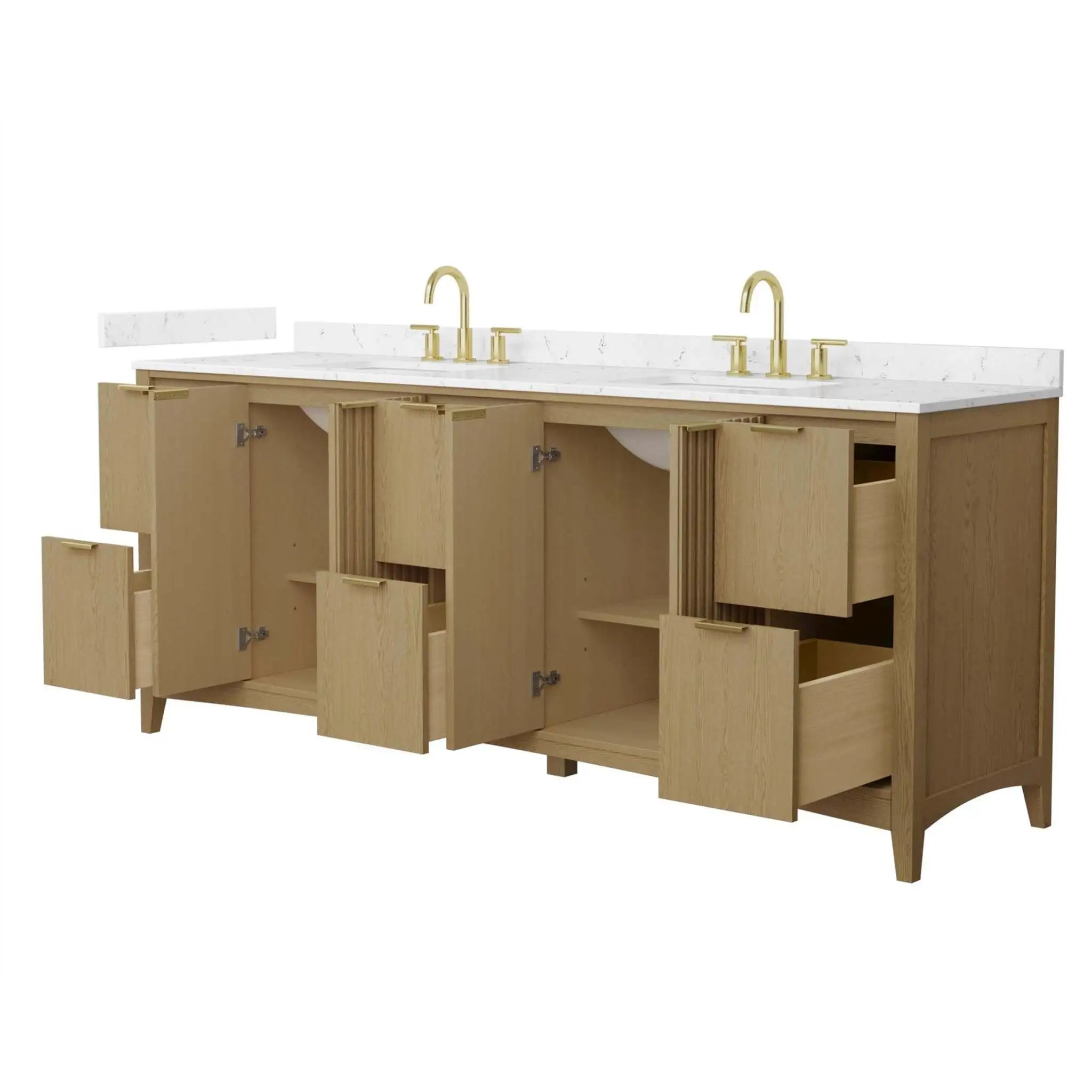84" Palmilla Double Bathroom Vanity in Natural Oak with Brushed Gold Trim by Wyndham