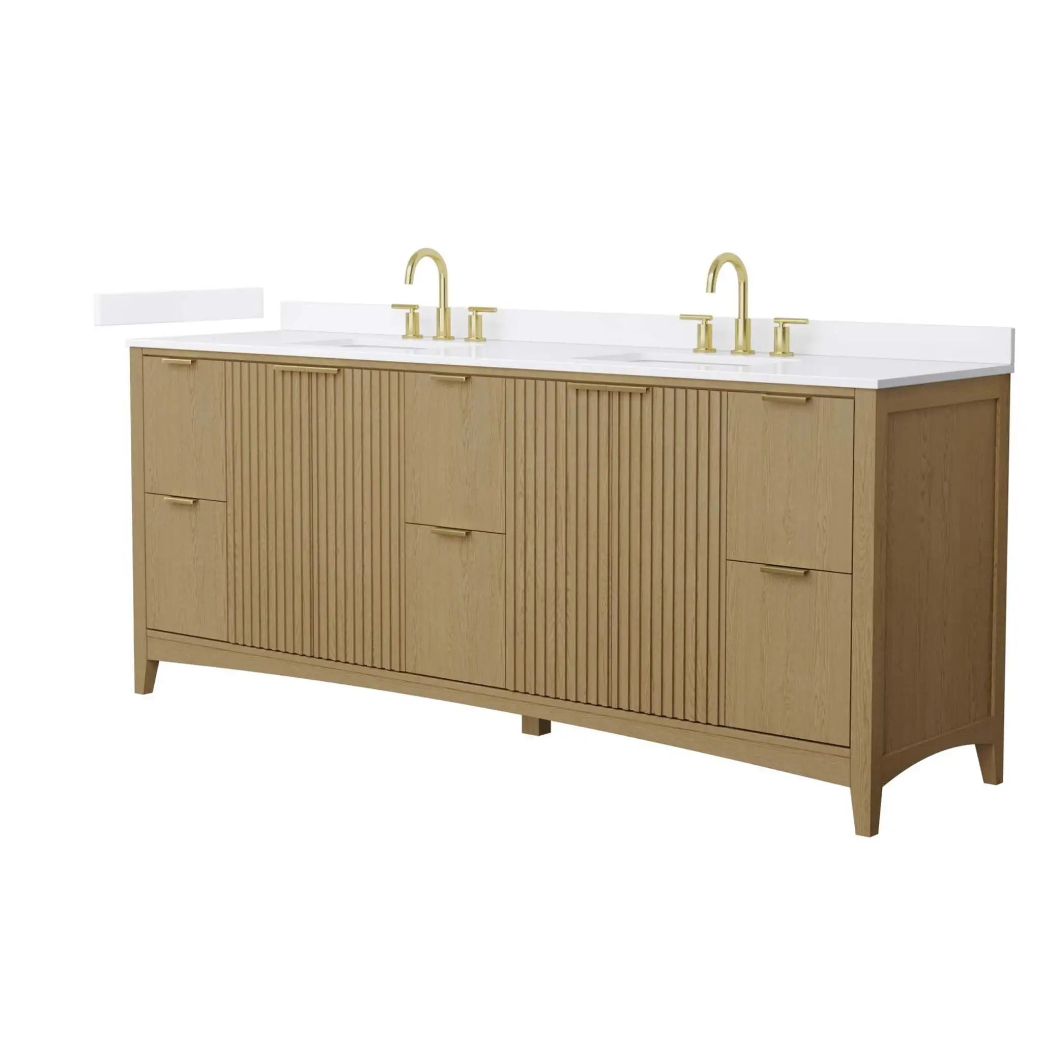84" Palmilla Double Bathroom Vanity in Natural Oak with Brushed Gold Trim by Wyndham