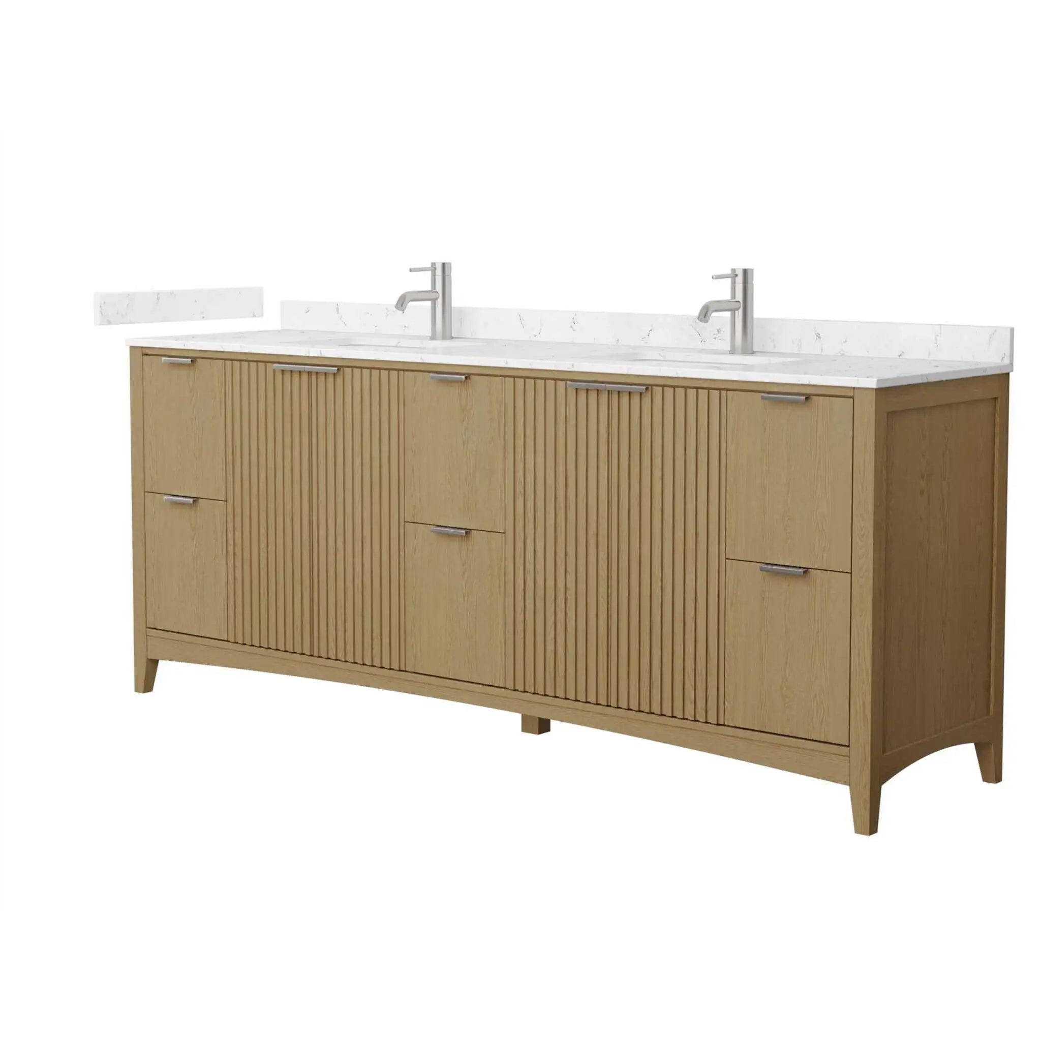 84" Palmilla Double Bathroom Vanity in Natural Oak with Brushed Nickel Trim by Wyndham