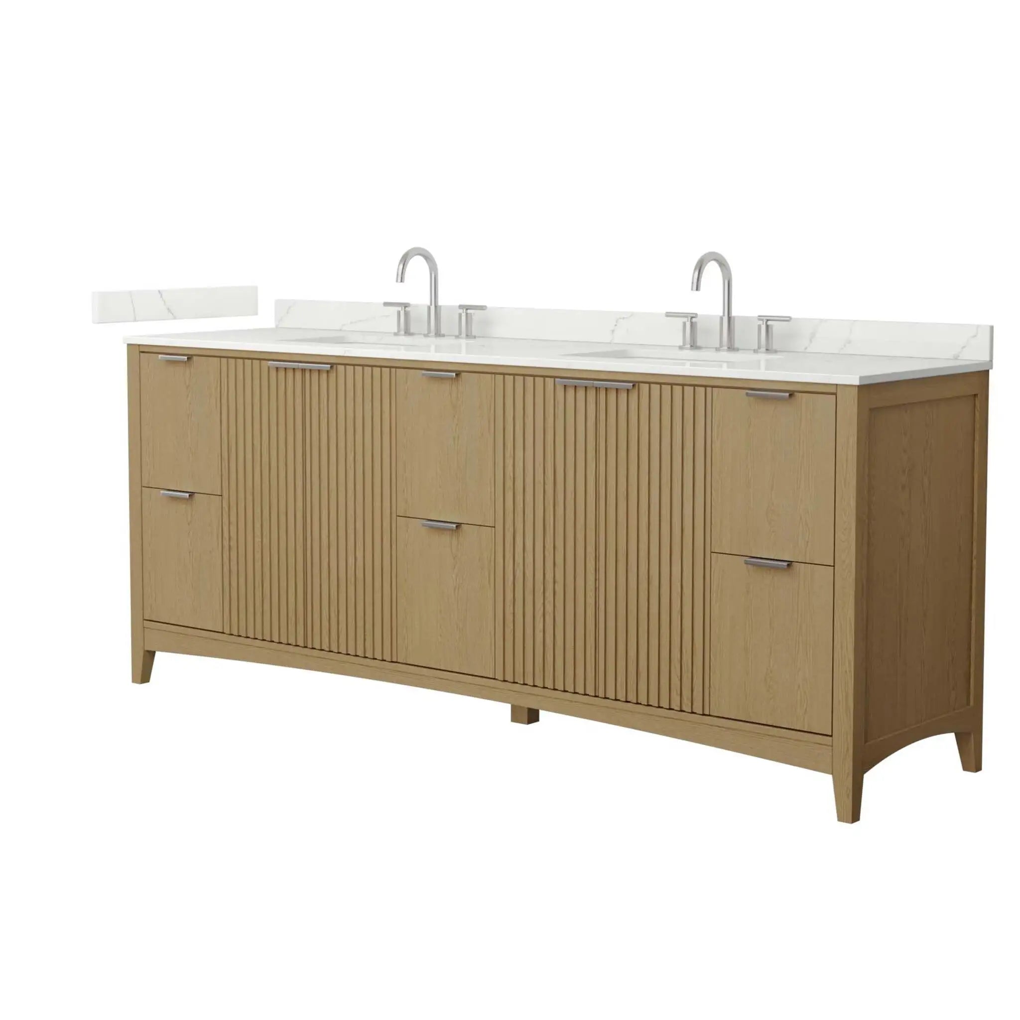 84" Palmilla Double Bathroom Vanity in Natural Oak with Brushed Nickel Trim by Wyndham