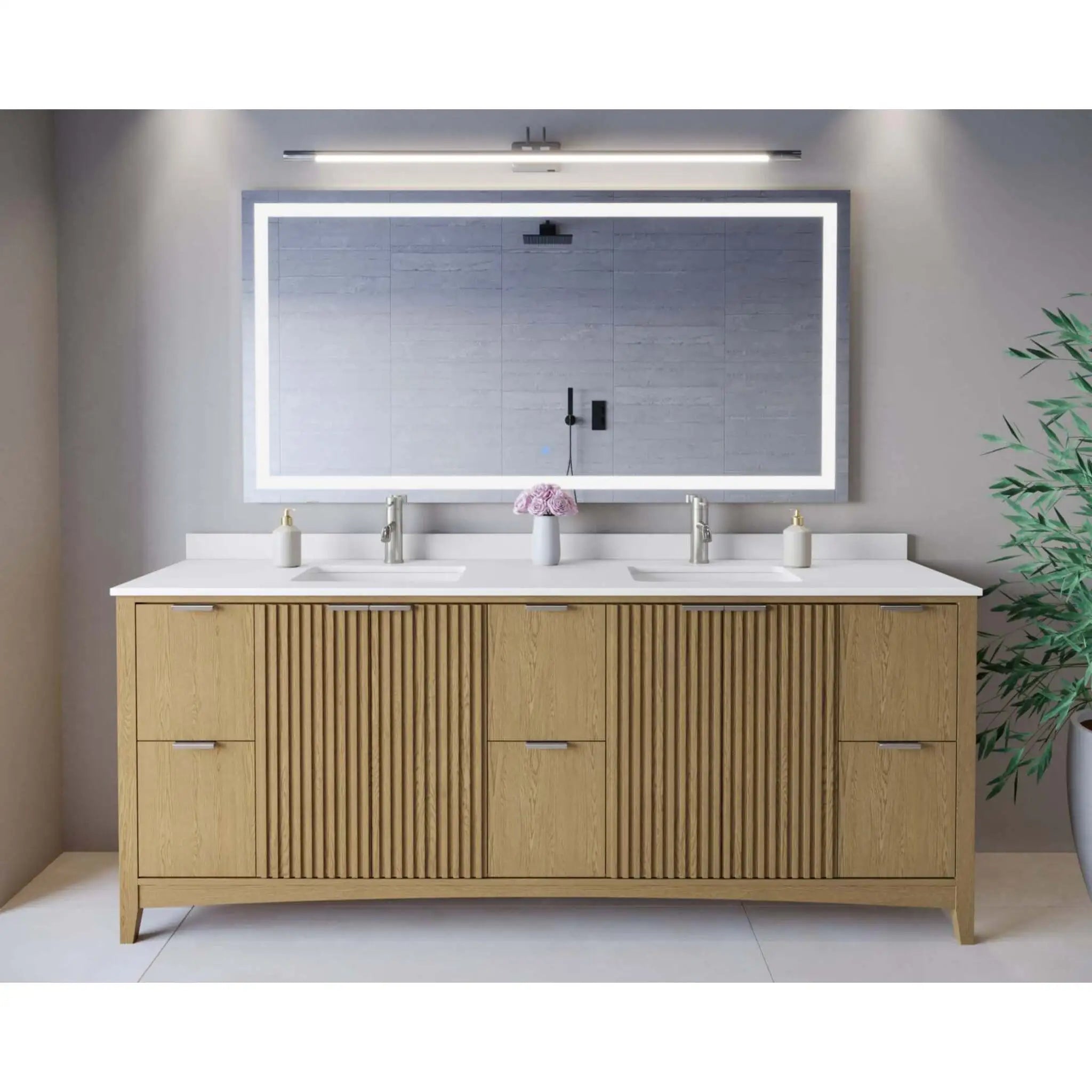 84" Palmilla Double Bathroom Vanity in Natural Oak with Brushed Nickel Trim by Wyndham