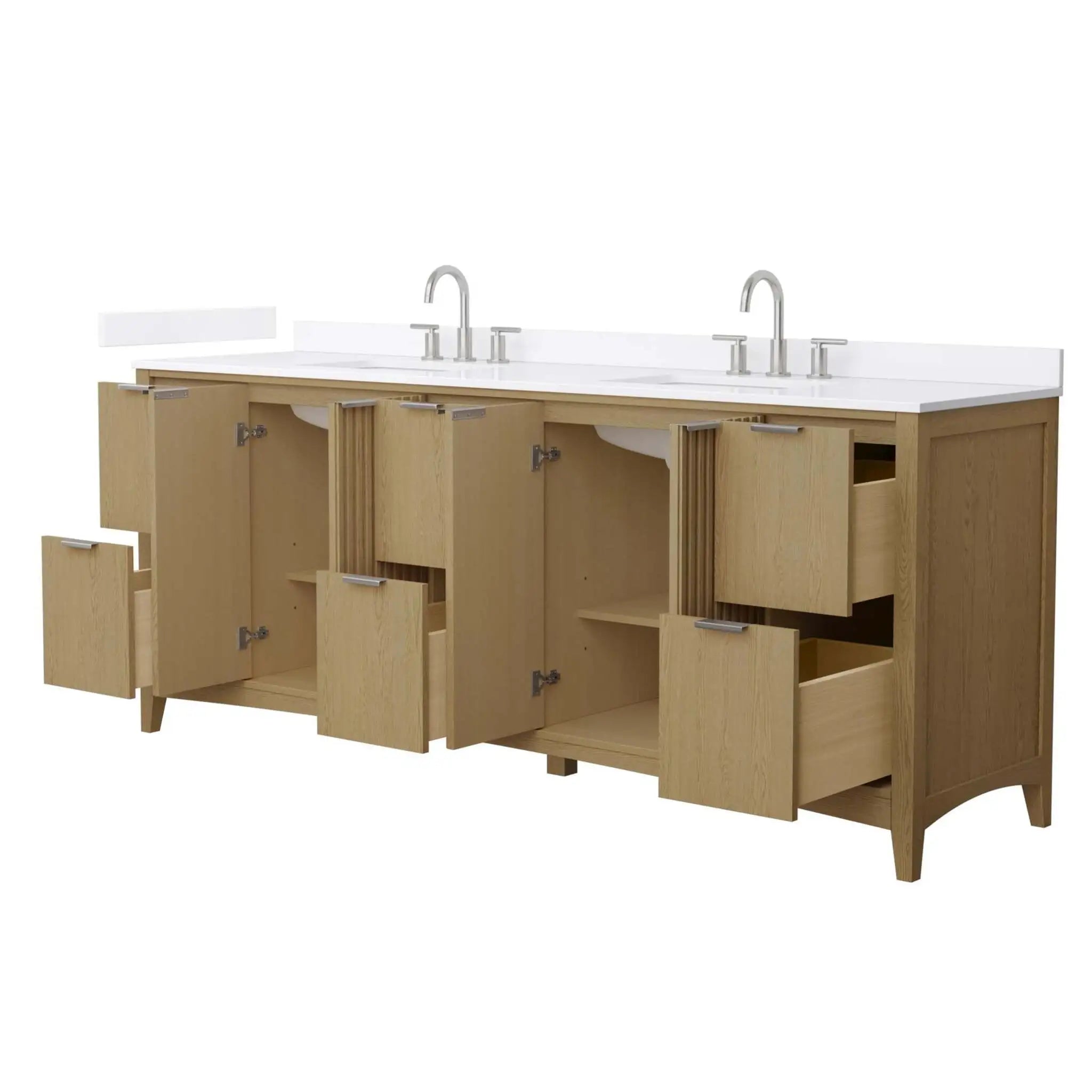 84" Palmilla Double Bathroom Vanity in Natural Oak with Brushed Nickel Trim by Wyndham