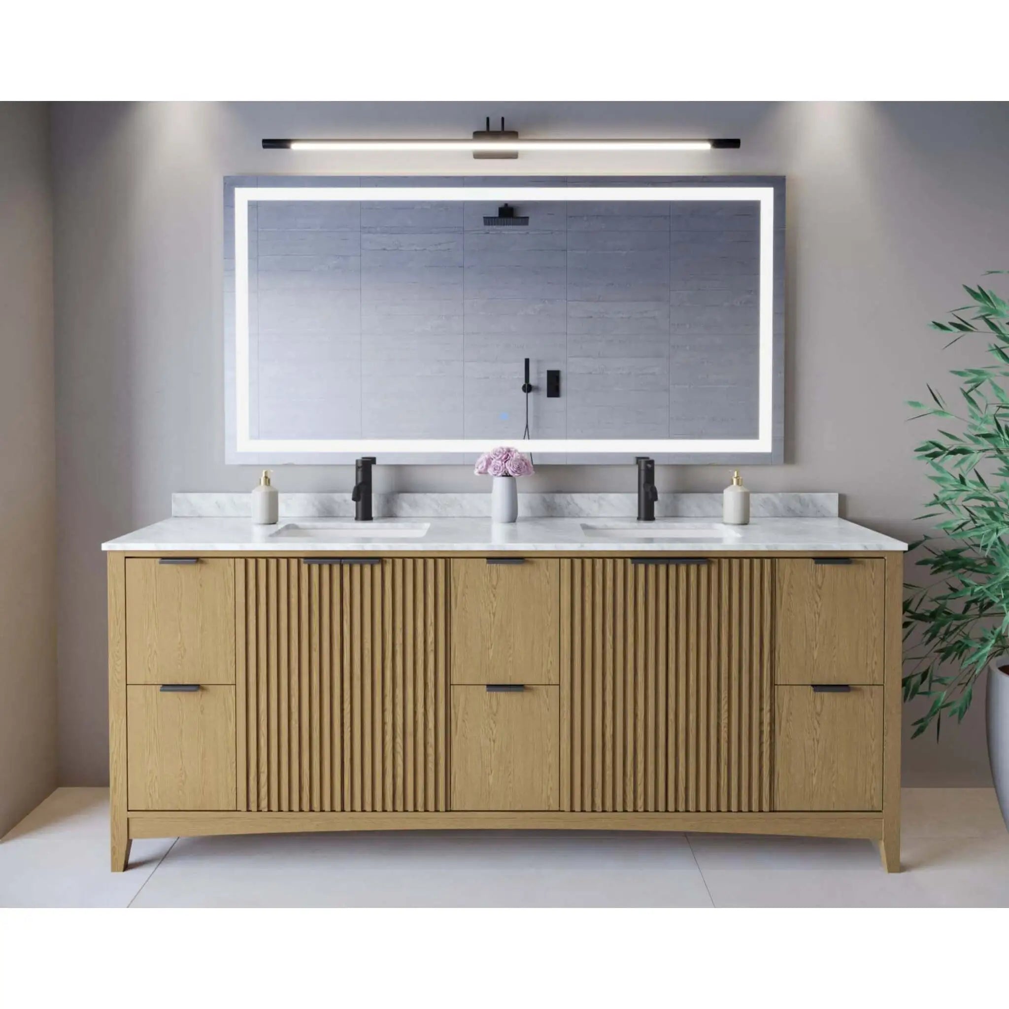 84" Palmilla Double Bathroom Vanity in Natural Oak with Matte Black Trim by Wyndham