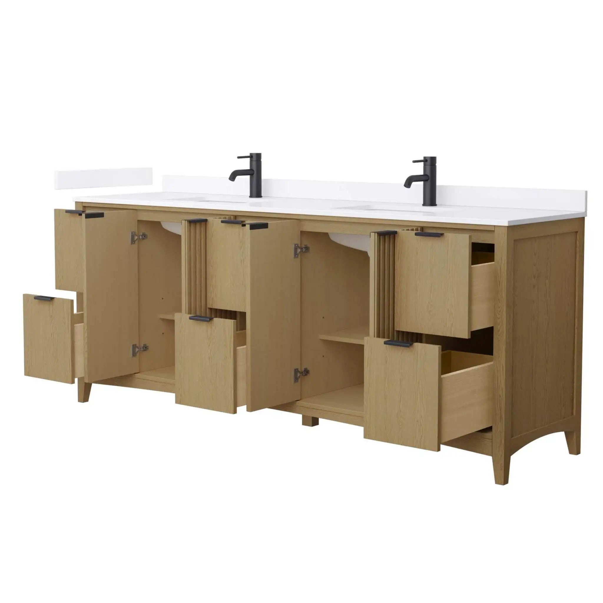 84" Palmilla Double Bathroom Vanity in Natural Oak with Matte Black Trim by Wyndham