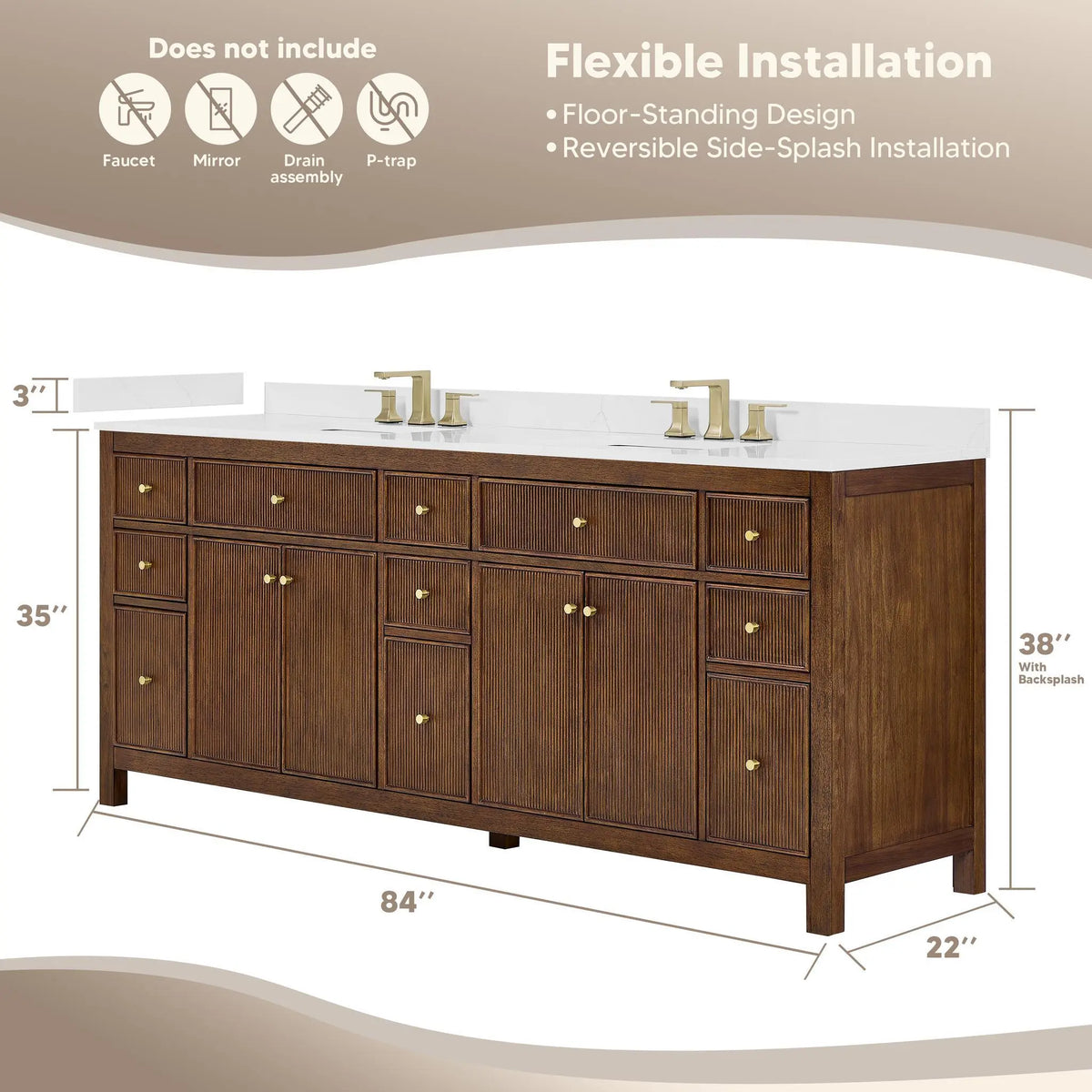 84" Pendry Double Bathroom Vanity Dark Walnut Matte Black Trim by wyndham View 34