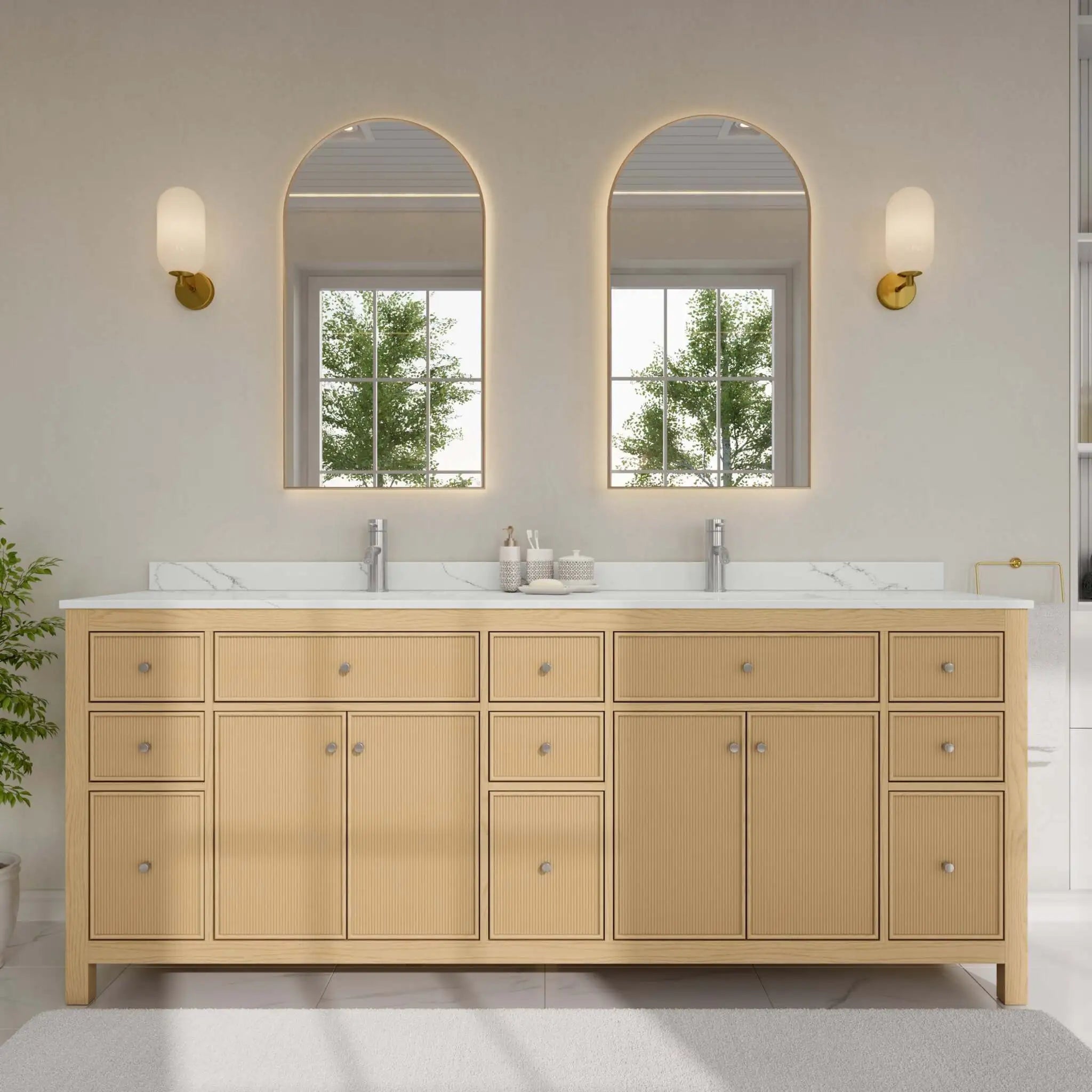 84" Pendry Double Bathroom Vanity in Tanned Oak with Brushed Nickel Trim by Wyndham
