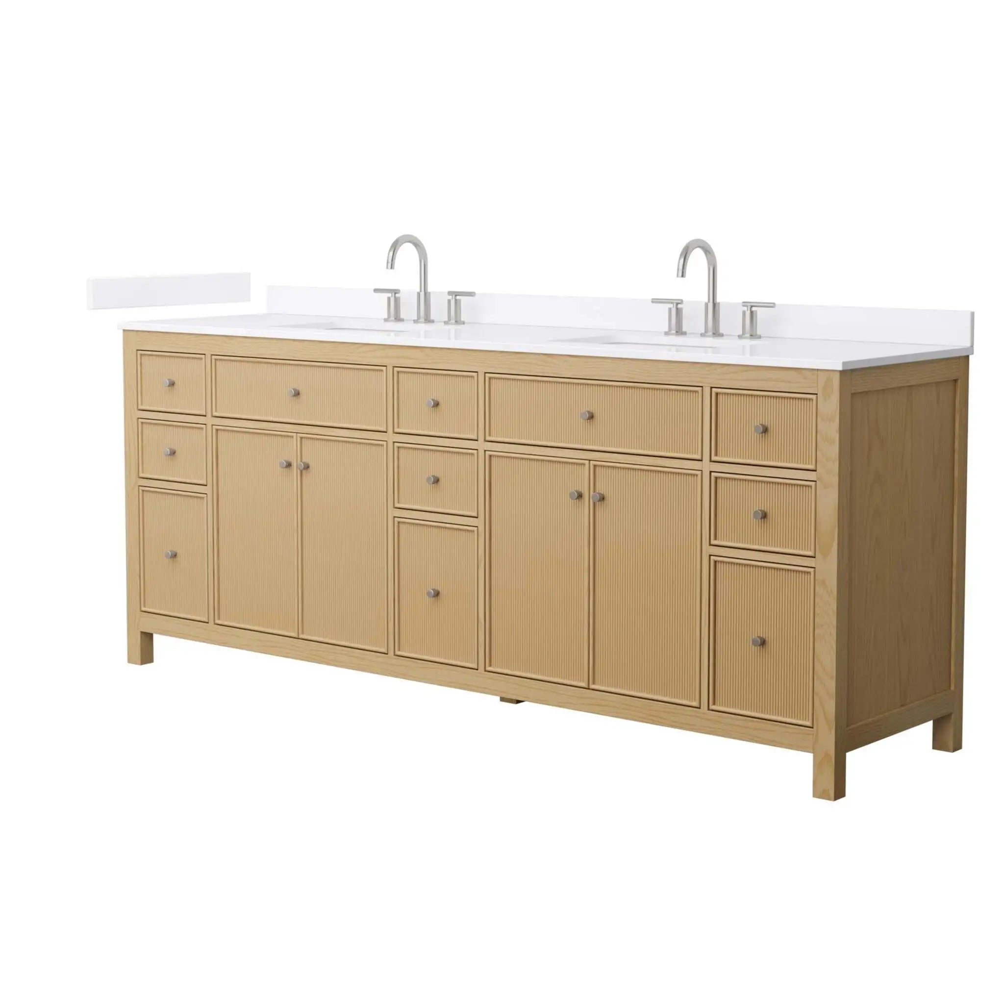 84" Pendry Double Bathroom Vanity in Tanned Oak with Brushed Nickel Trim by Wyndham