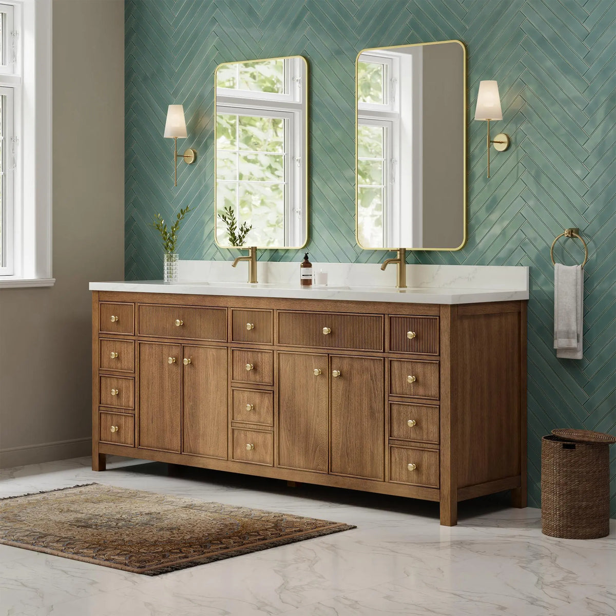 84" Rian Double Bathroom Vanity Toasted Walnut Satin Bronze Trim by wyndham View 4