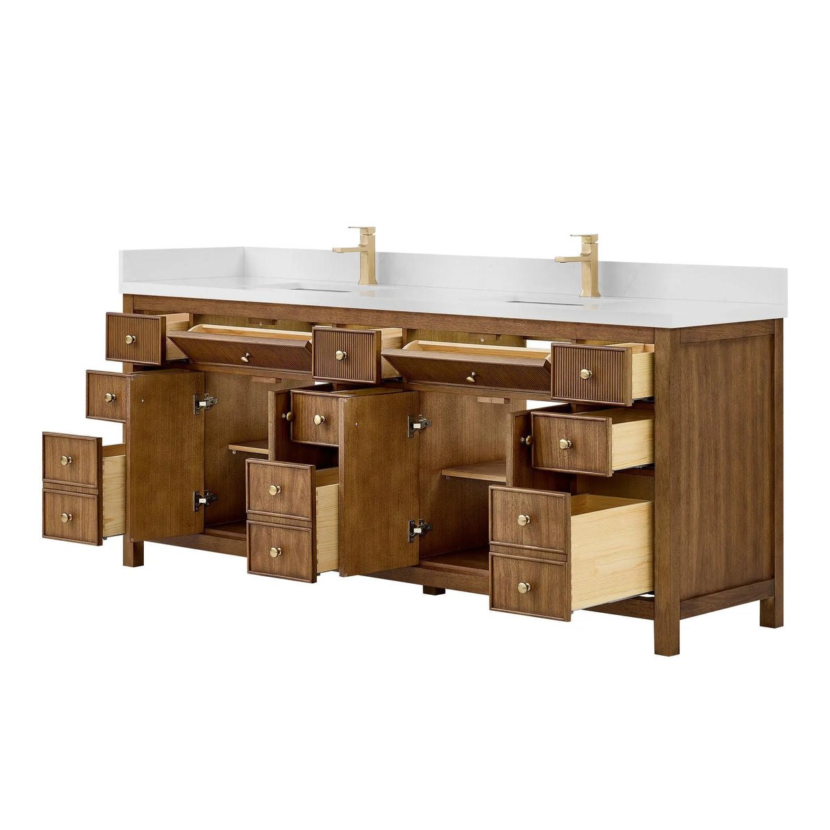 84" Rian Double Bathroom Vanity Toasted Walnut Satin Bronze Trim by wyndham View 3