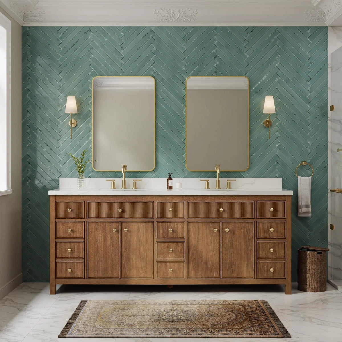 84" Rian Double Bathroom Vanity Toasted Walnut Satin Bronze Trim by wyndham View 6