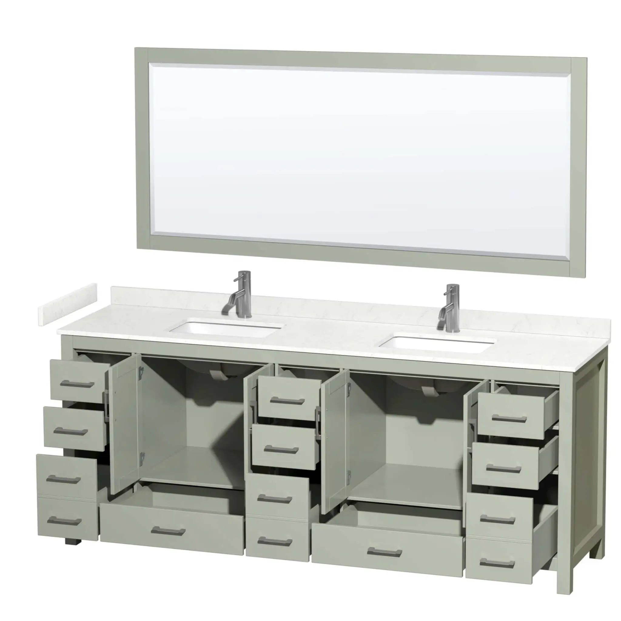 84" Sheffield 84 inch Double Bathroom Vanity in Light Green with Brushed Nickel Trim & 70" Mirror by Wyndham